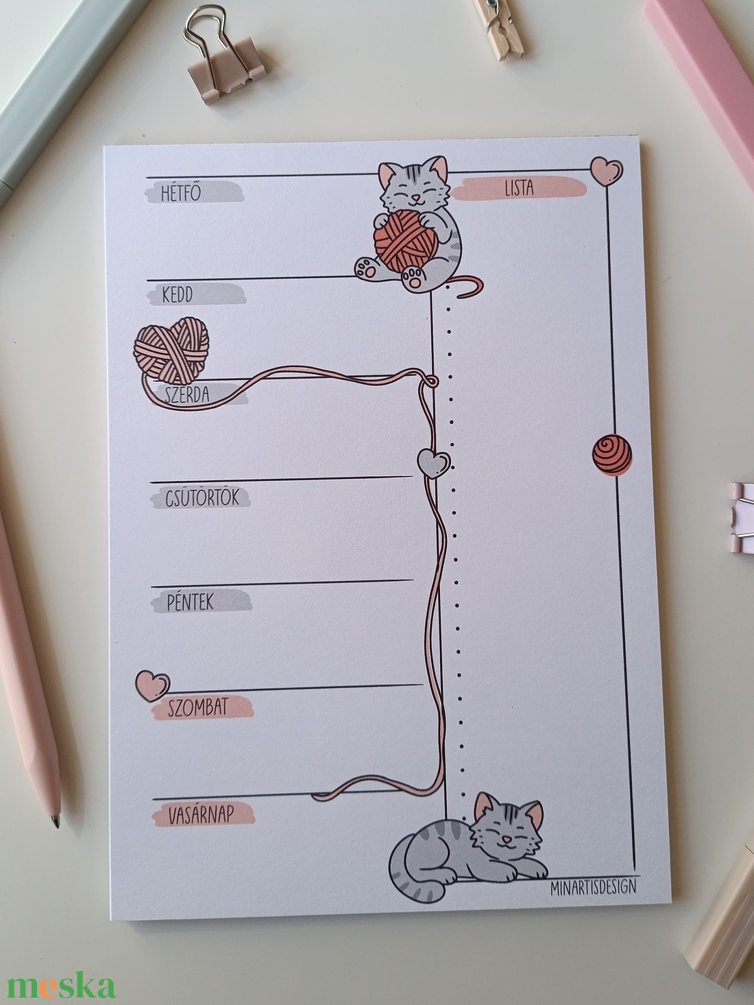 Heti tervező tömb - cicás gombolyagos - otthon & életmód - papír, írószer - jegyzetfüzet & napló - Meska.hu