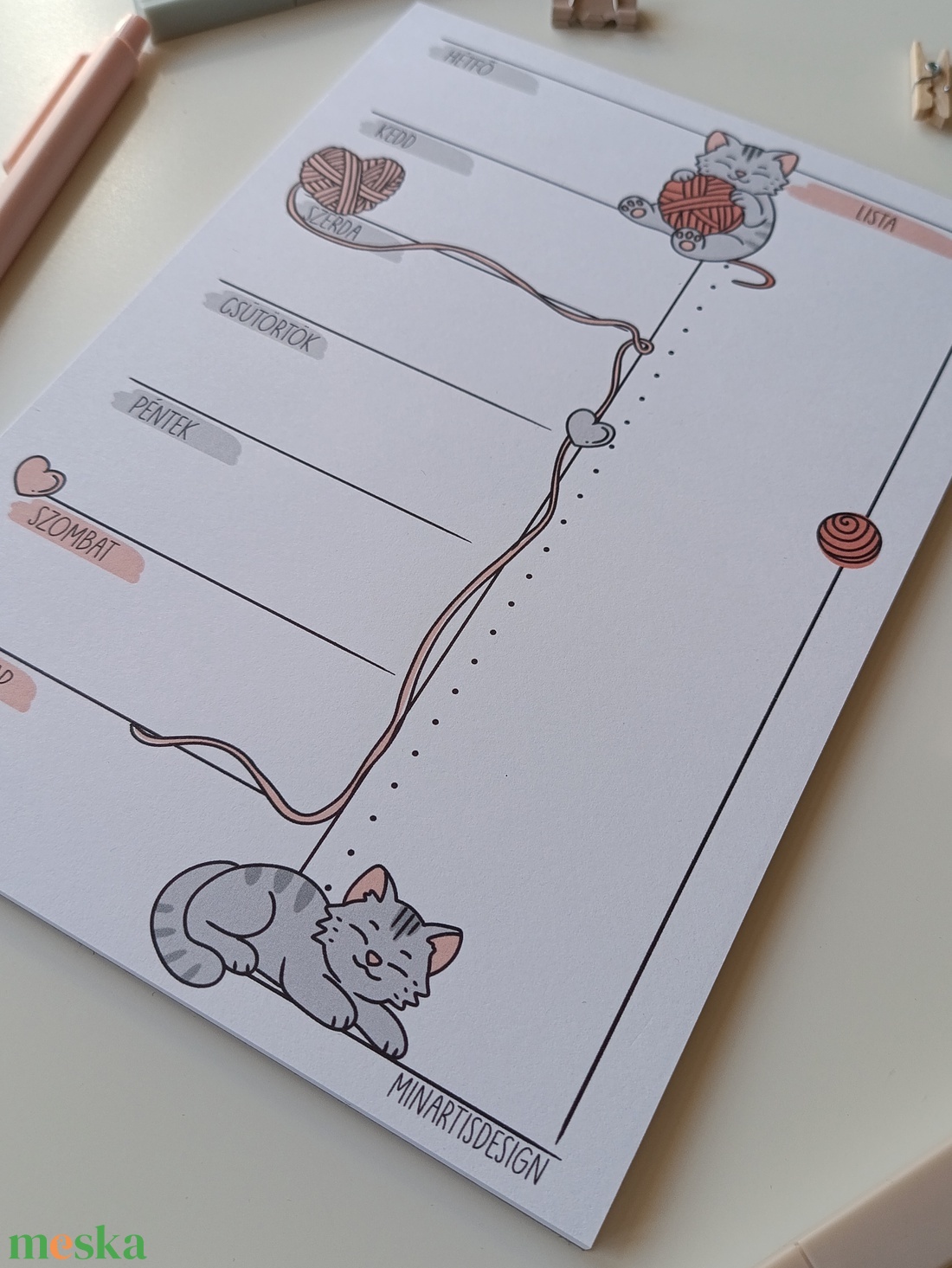 Heti tervező tömb - cicás gombolyagos - otthon & életmód - papír, írószer - jegyzetfüzet & napló - Meska.hu