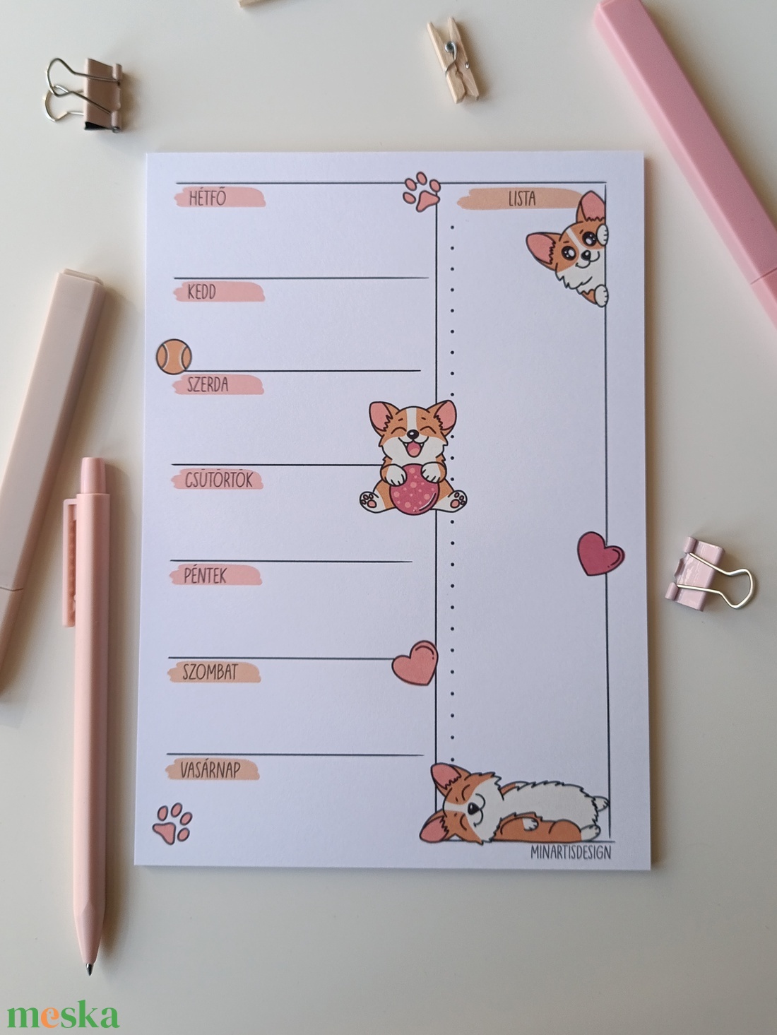 Heti tervező tömb - corgi kutyás - otthon & életmód - papír, írószer - jegyzetfüzet & napló - Meska.hu