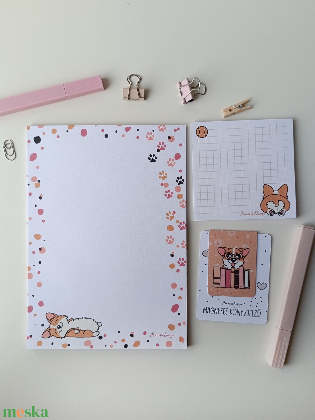 Jegyzettömb, könyvjelző szett - corgi kutyusos - otthon & életmód - papír, írószer - jegyzetfüzet & napló - Meska.hu