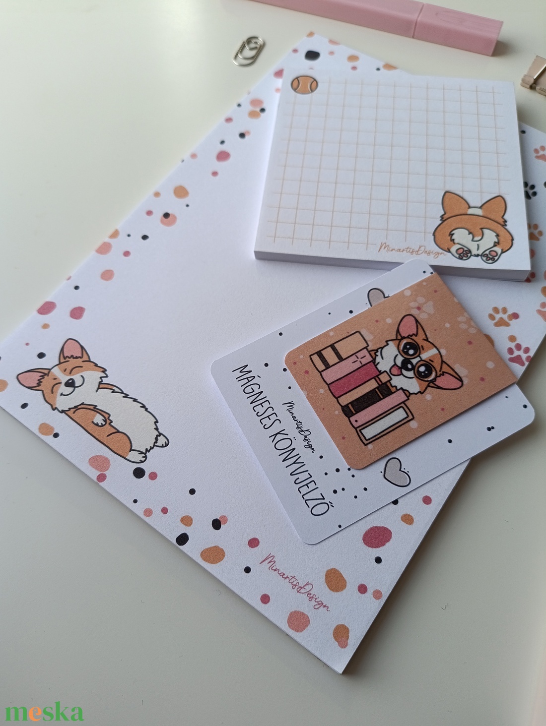 Jegyzettömb, könyvjelző szett - corgi kutyusos - otthon & életmód - papír, írószer - jegyzetfüzet & napló - Meska.hu