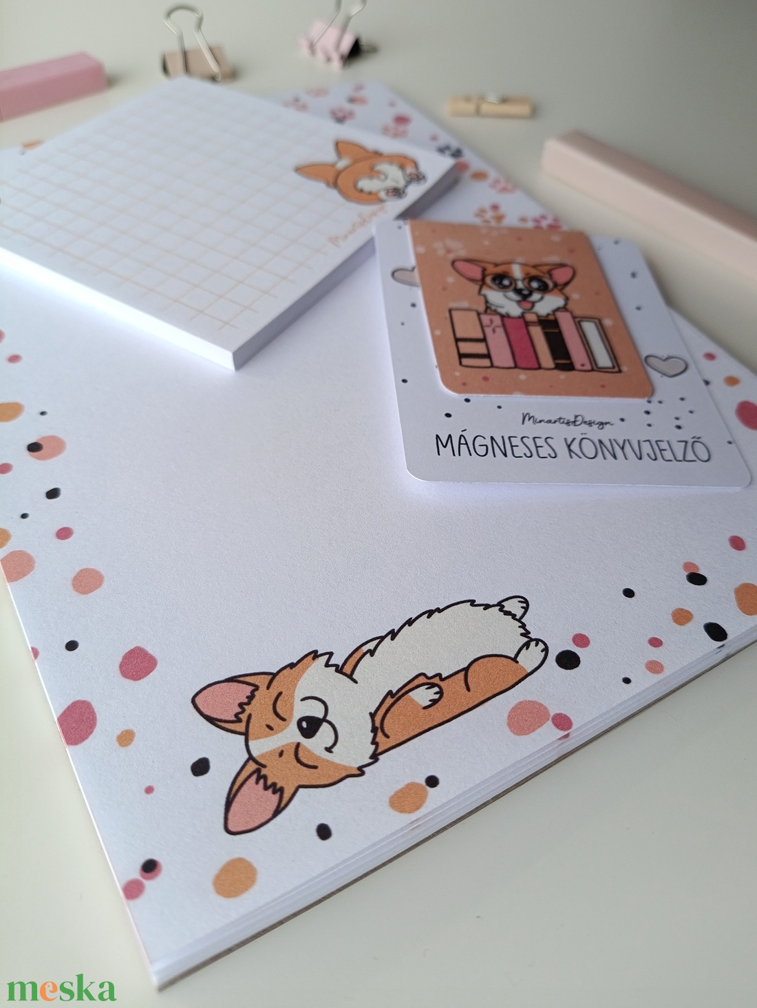 Jegyzettömb, könyvjelző szett - corgi kutyusos - otthon & életmód - papír, írószer - jegyzetfüzet & napló - Meska.hu