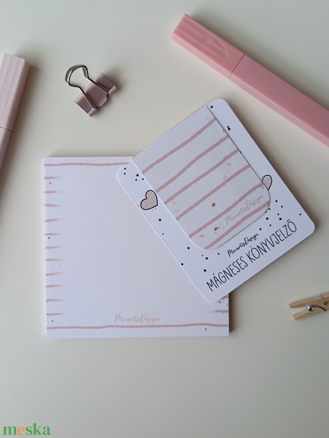 Jegyzettömb, könyvjelző szett - rózsaszín csíkos - otthon & életmód - papír, írószer - jegyzetfüzet & napló - Meska.hu