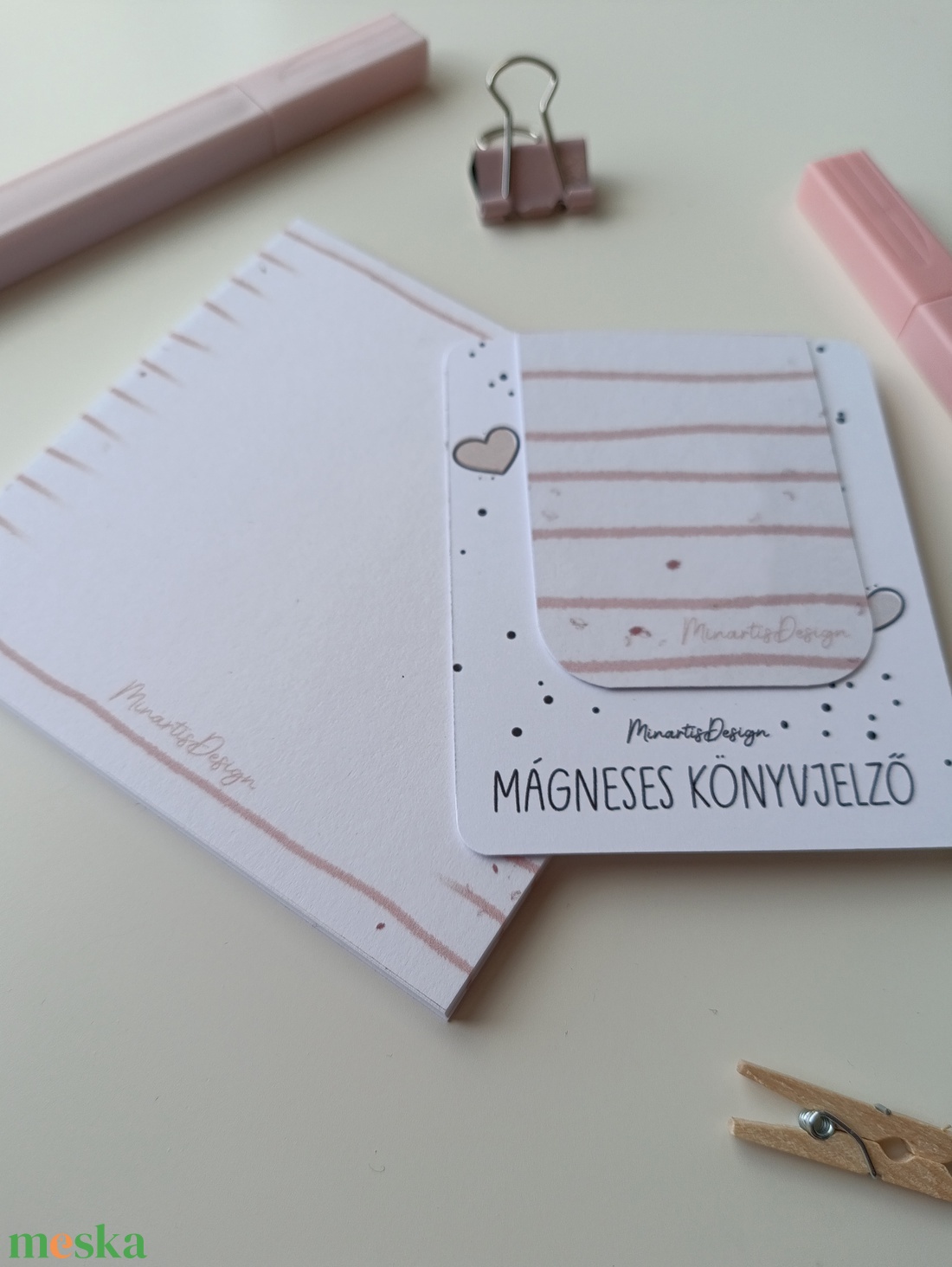Jegyzettömb, könyvjelző szett - rózsaszín csíkos - otthon & életmód - papír, írószer - jegyzetfüzet & napló - Meska.hu
