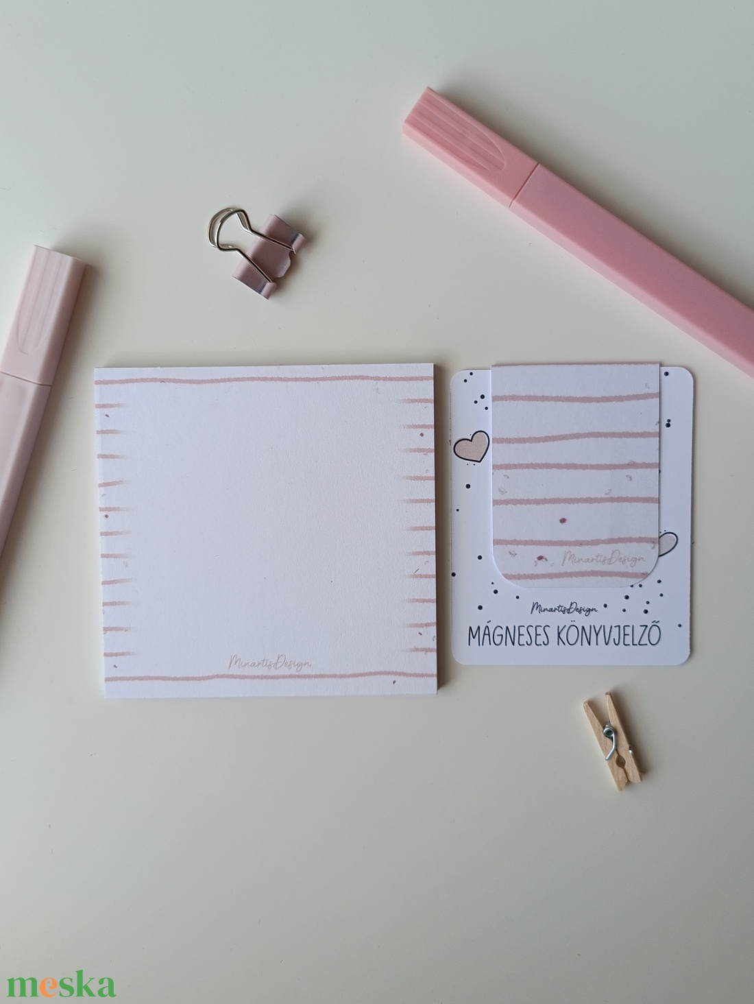 Jegyzettömb, könyvjelző szett - rózsaszín csíkos - otthon & életmód - papír, írószer - jegyzetfüzet & napló - Meska.hu