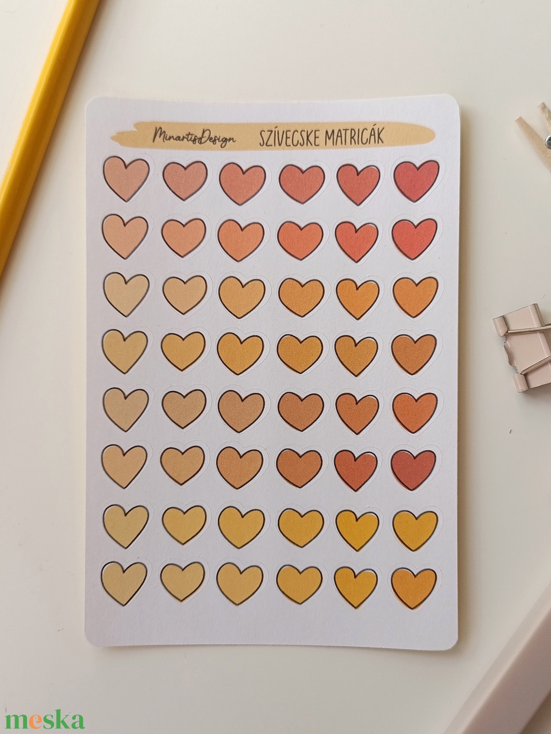 Matricaív -  sárga, narancs szivecskék - otthon & életmód - papír, írószer - matrica, matrica csomag - Meska.hu Matricaív -  sárga, narancs szivecskék - otthon & életmód - papír, írószer - matrica, matrica csomag - Meska.hu