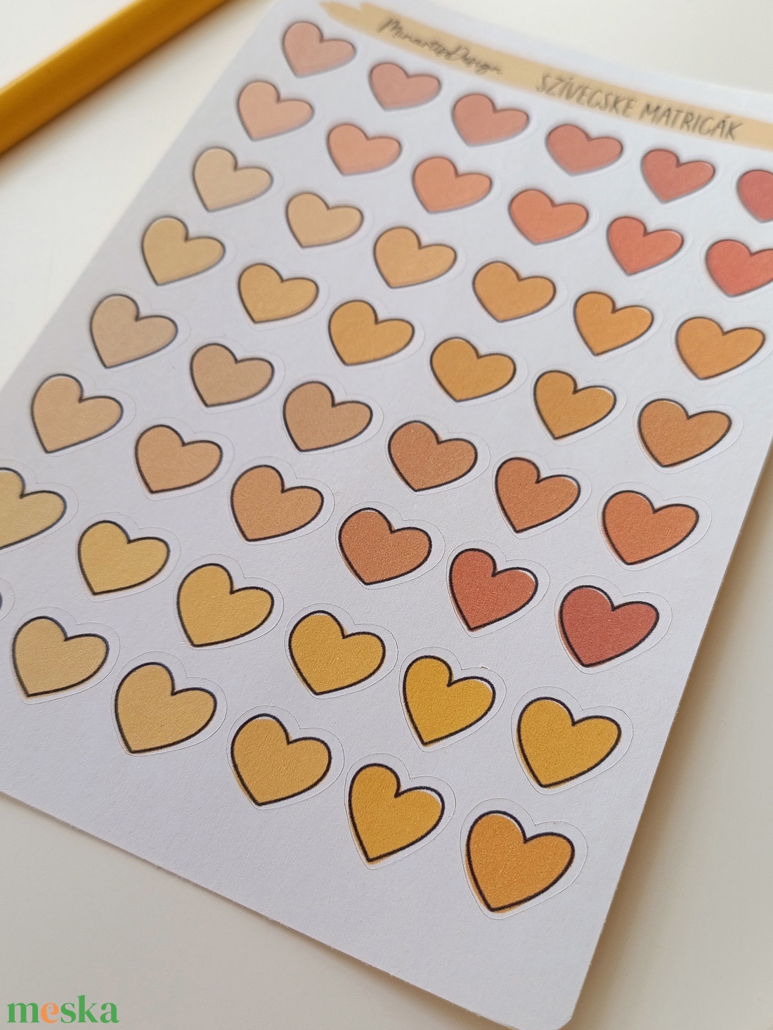 Matricaív -  sárga, narancs szivecskék - otthon & életmód - papír, írószer - matrica, matrica csomag - Meska.hu Matricaív -  sárga, narancs szivecskék - otthon & életmód - papír, írószer - matrica, matrica csomag - Meska.hu