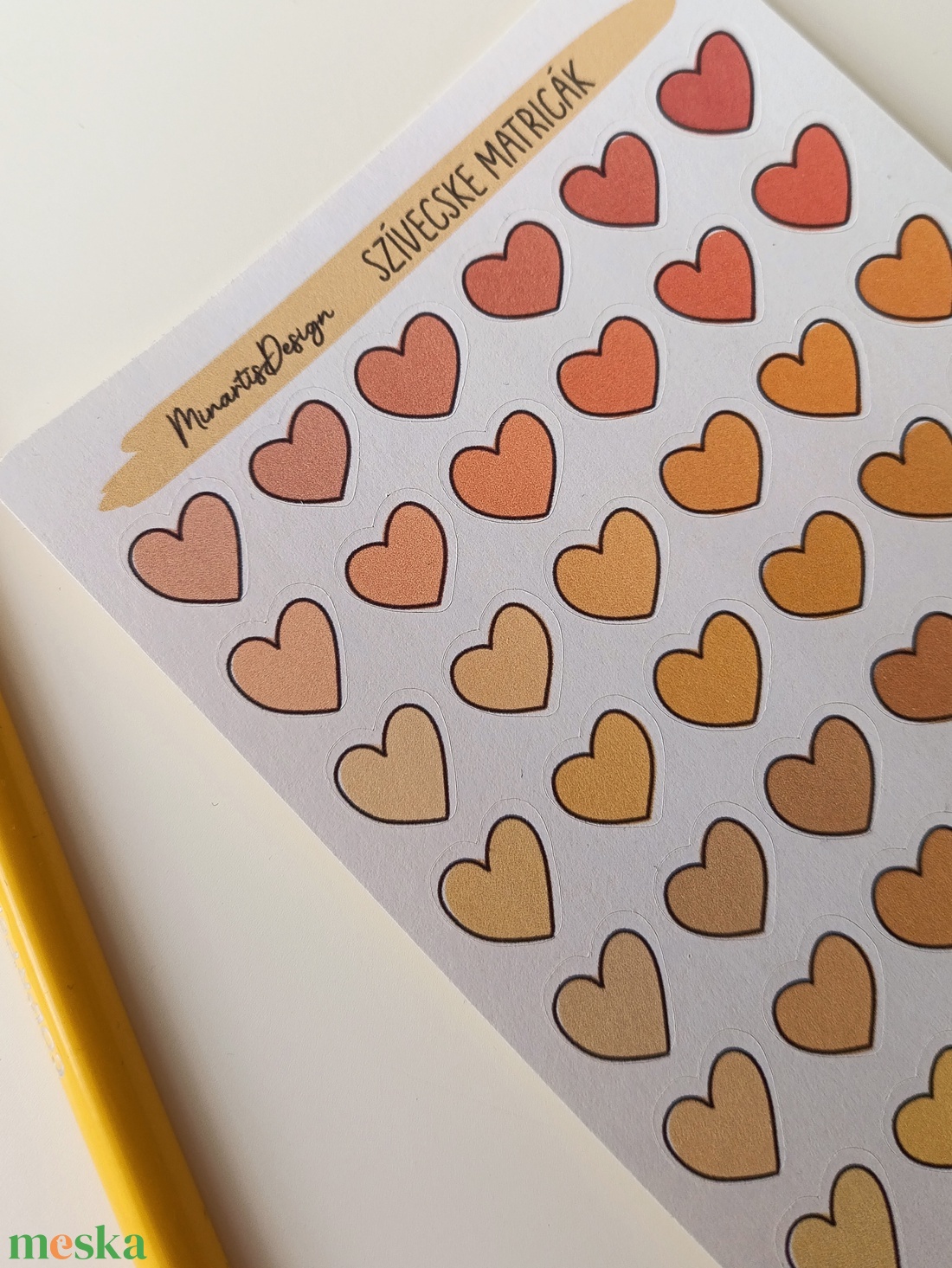 Matricaív -  sárga, narancs szivecskék - otthon & életmód - papír, írószer - matrica, matrica csomag - Meska.hu Matricaív -  sárga, narancs szivecskék - otthon & életmód - papír, írószer - matrica, matrica csomag - Meska.hu