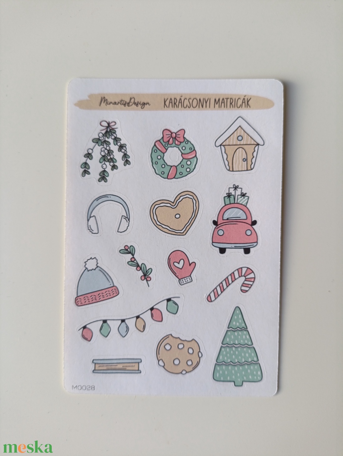 Matricaív -  karácsonyi menta, rózsaszín - otthon & életmód - papír, írószer - matrica, matrica csomag - Meska.hu