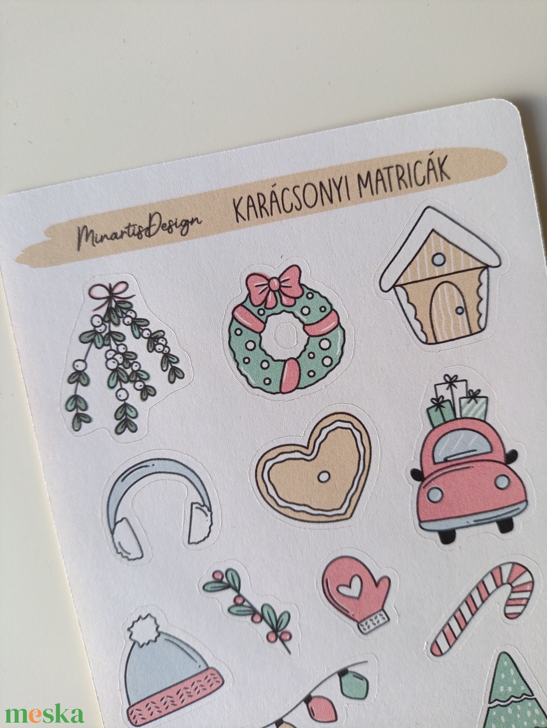 Matricaív -  karácsonyi menta, rózsaszín - otthon & életmód - papír, írószer - matrica, matrica csomag - Meska.hu