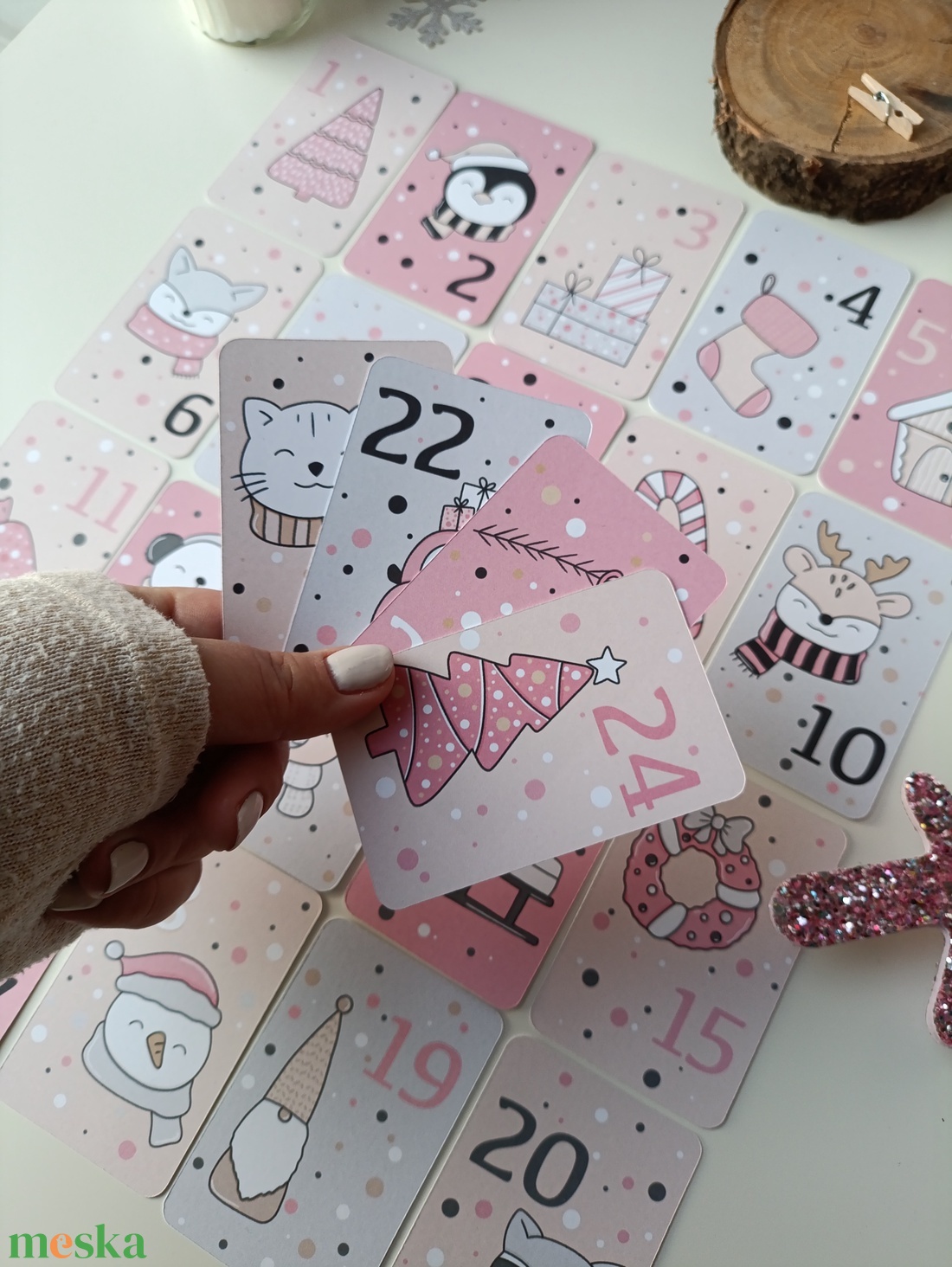 Adventi kártya 24 db - rózsaszín - karácsony - adventi díszek - adventi naptár - Meska.hu