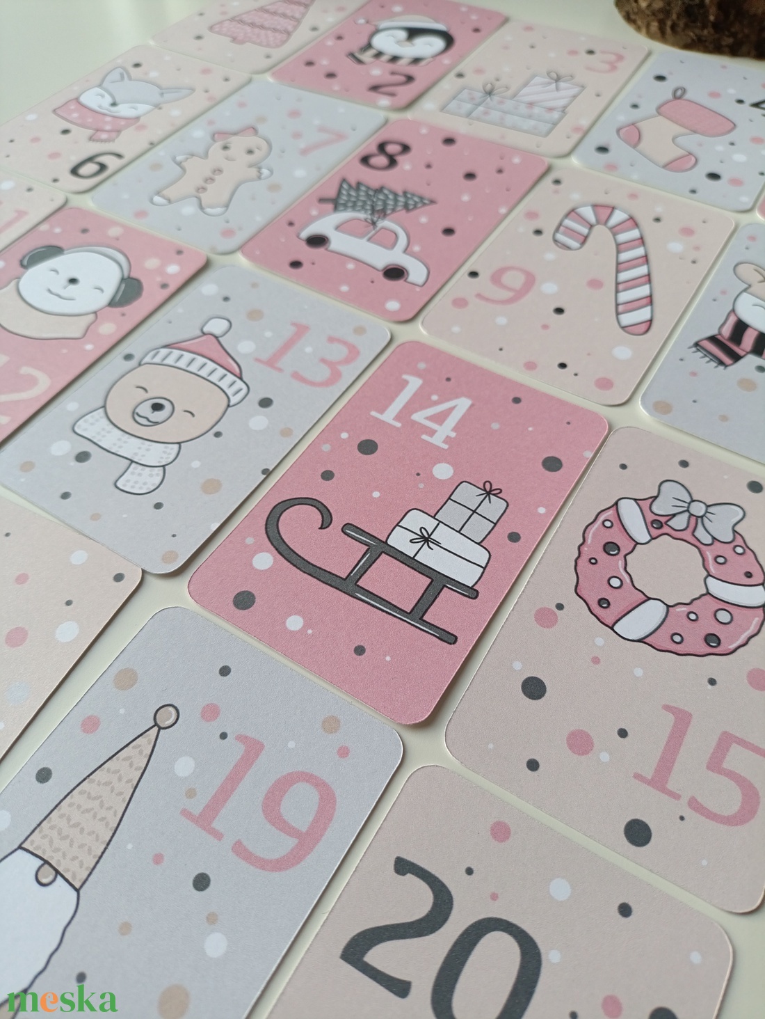 Adventi kártya 24 db - rózsaszín - karácsony - adventi díszek - adventi naptár - Meska.hu