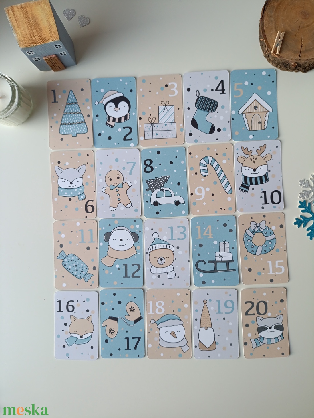 Adventi kártya 24 db - kék - karácsony - adventi díszek - adventi naptár - Meska.hu