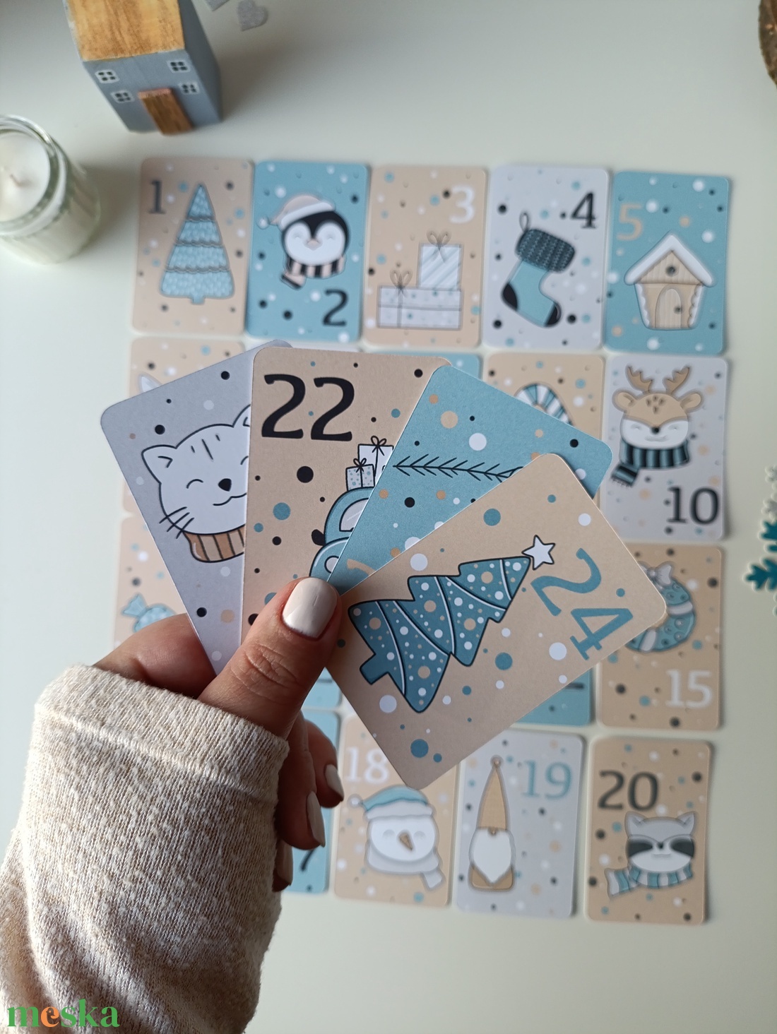 Adventi kártya 24 db - kék - karácsony - adventi díszek - adventi naptár - Meska.hu