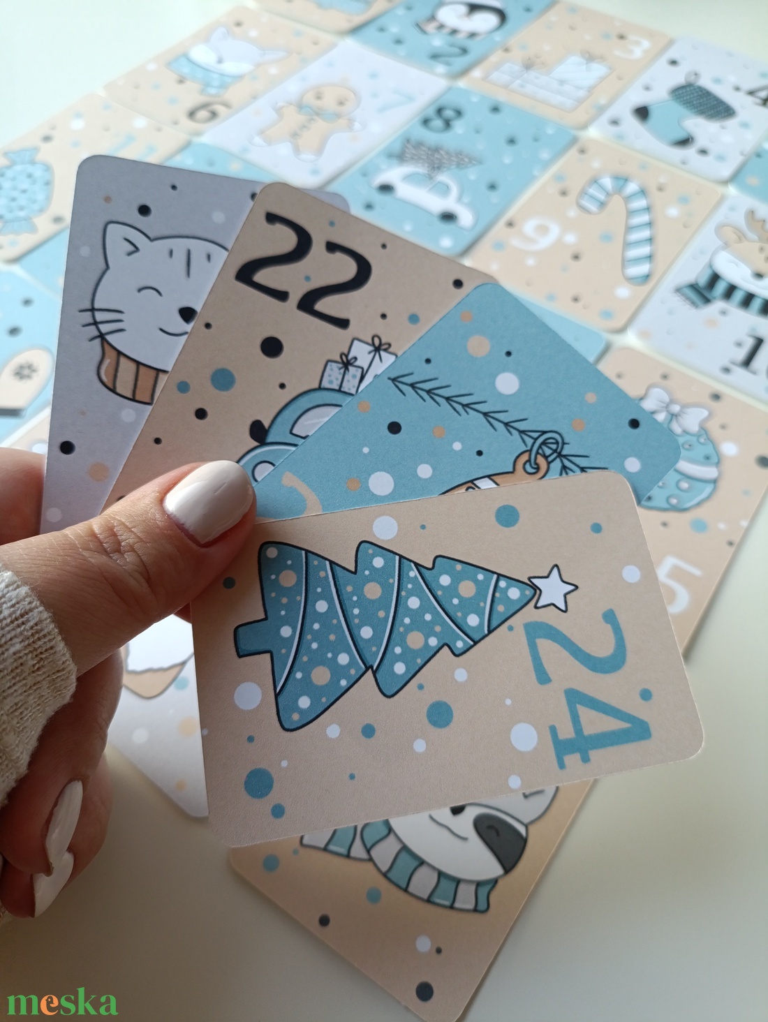 Adventi kártya 24 db - kék - karácsony - adventi díszek - adventi naptár - Meska.hu
