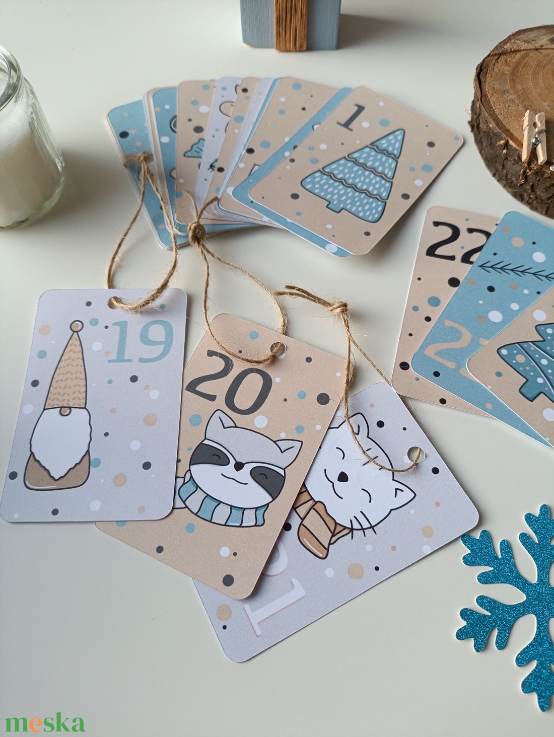Adventi kártya 24 db - kék - karácsony - adventi díszek - adventi naptár - Meska.hu