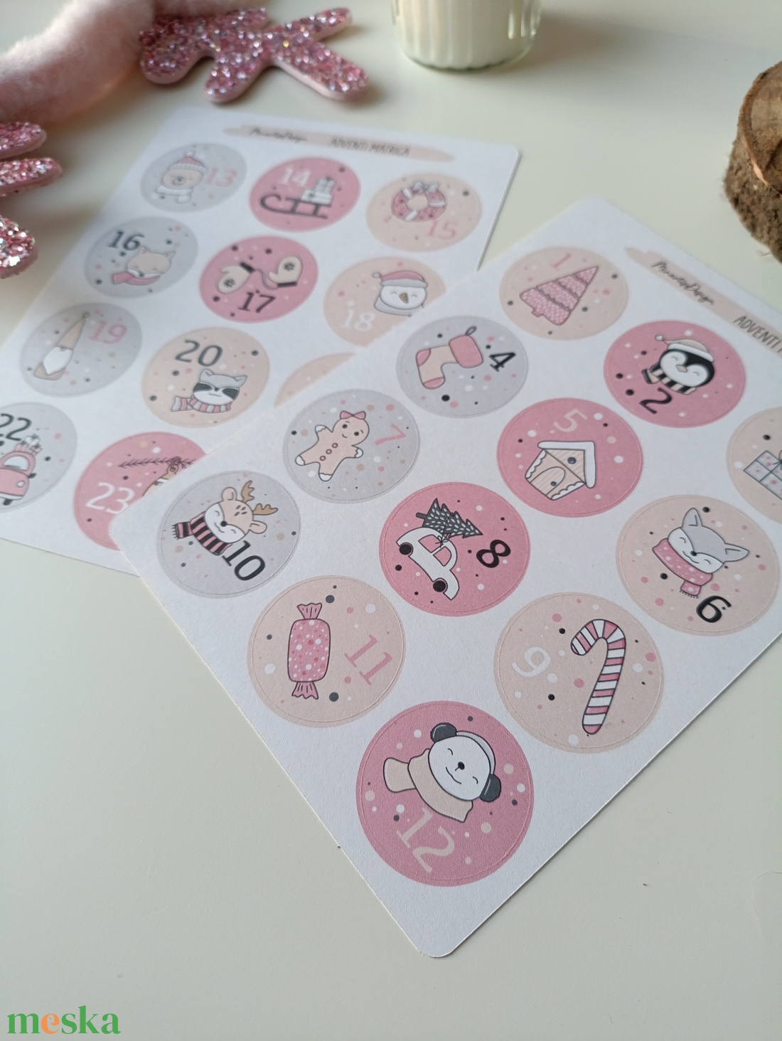 Adventi kalendárium matricaív - rózsaszín - otthon & életmód - papír, írószer - matrica, matrica csomag - Meska.hu