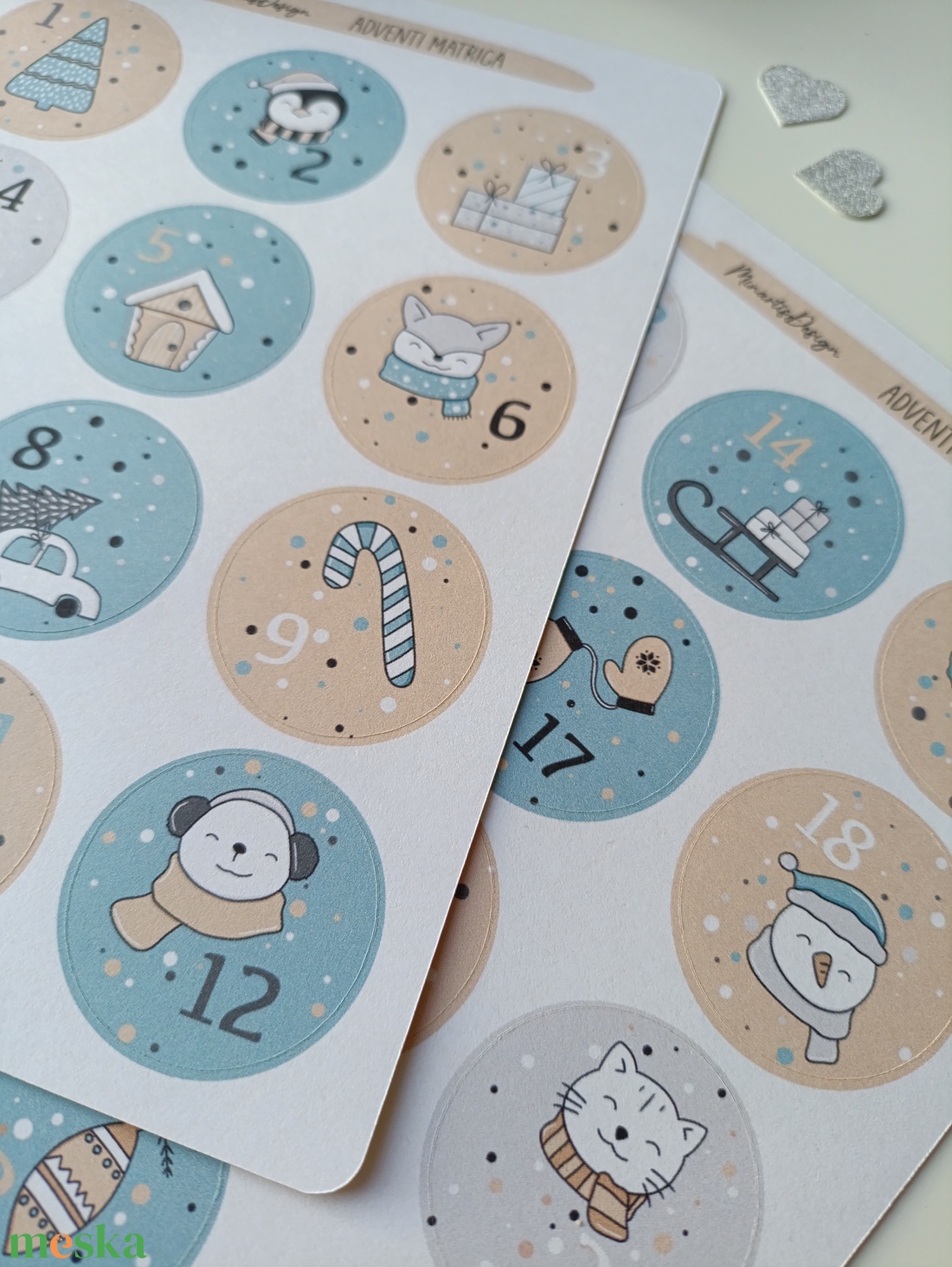 Adventi kalendárium matricaív - kék  - otthon & életmód - papír, írószer - matrica, matrica csomag - Meska.hu
