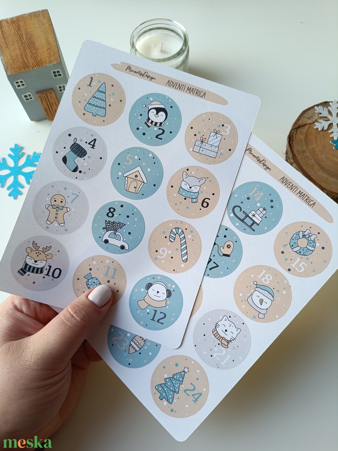Adventi kalendárium matricaív - kék  - otthon & életmód - papír, írószer - matrica, matrica csomag - Meska.hu