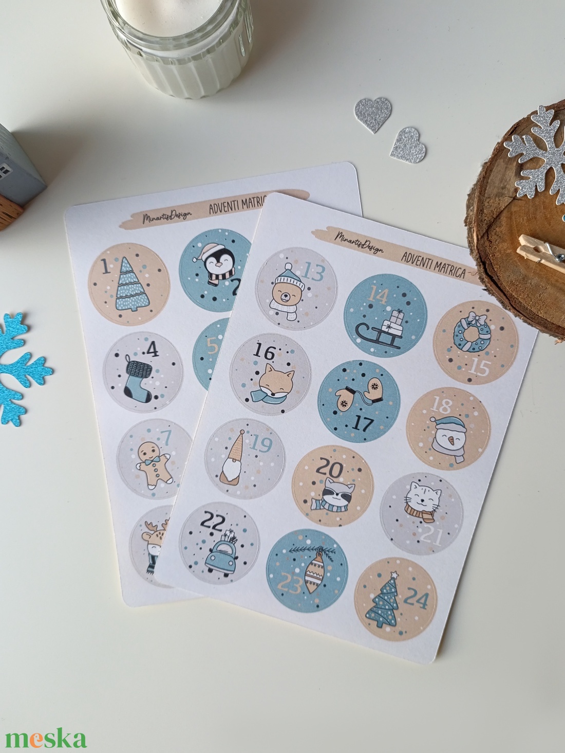 Adventi kalendárium matricaív - kék  - otthon & életmód - papír, írószer - matrica, matrica csomag - Meska.hu