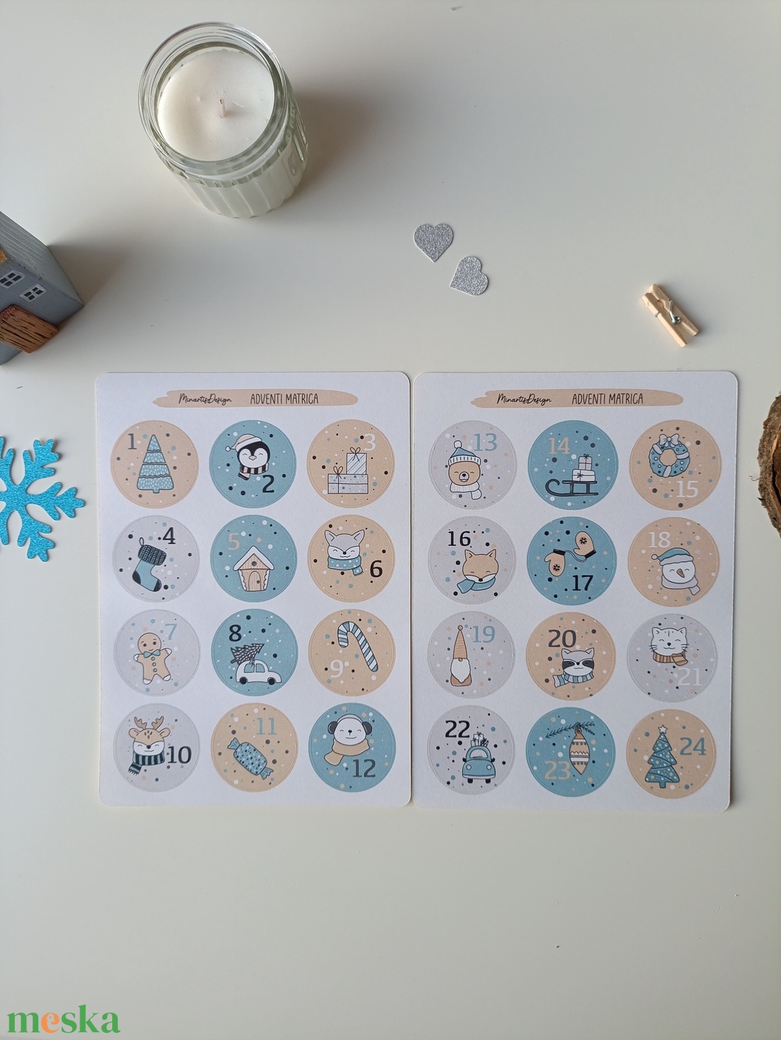 Adventi kalendárium matricaív - kék  - otthon & életmód - papír, írószer - matrica, matrica csomag - Meska.hu
