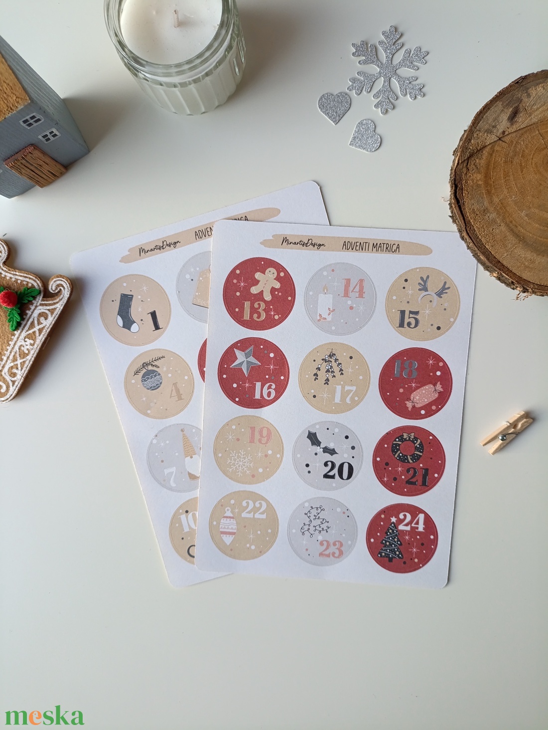 Adventi kalendárium matricaív - piros - otthon & életmód - papír, írószer - matrica, matrica csomag - Meska.hu