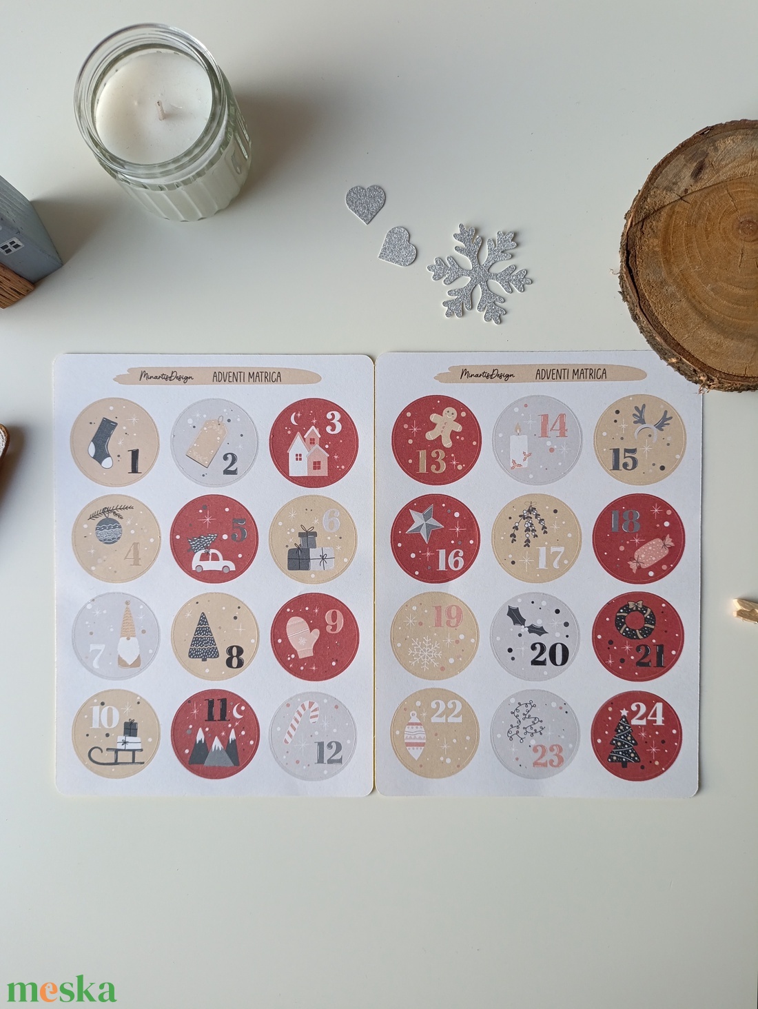 Adventi kalendárium matricaív - piros - otthon & életmód - papír, írószer - matrica, matrica csomag - Meska.hu