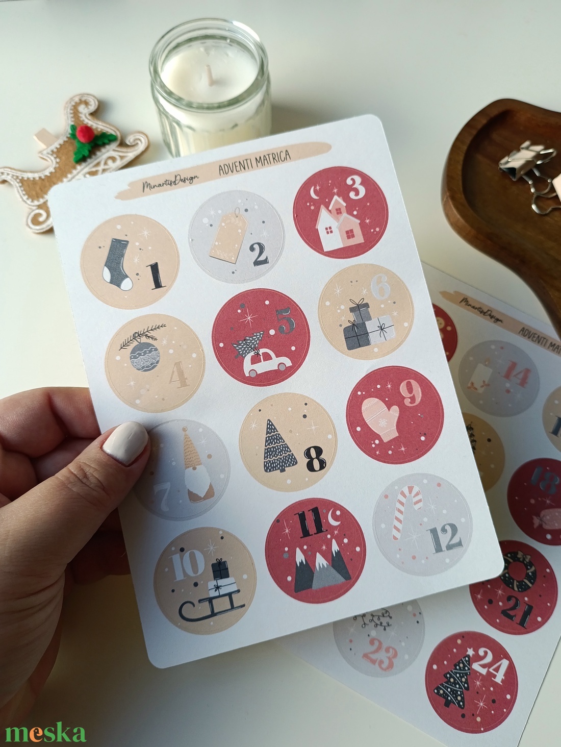 Adventi kalendárium matricaív - piros - otthon & életmód - papír, írószer - matrica, matrica csomag - Meska.hu