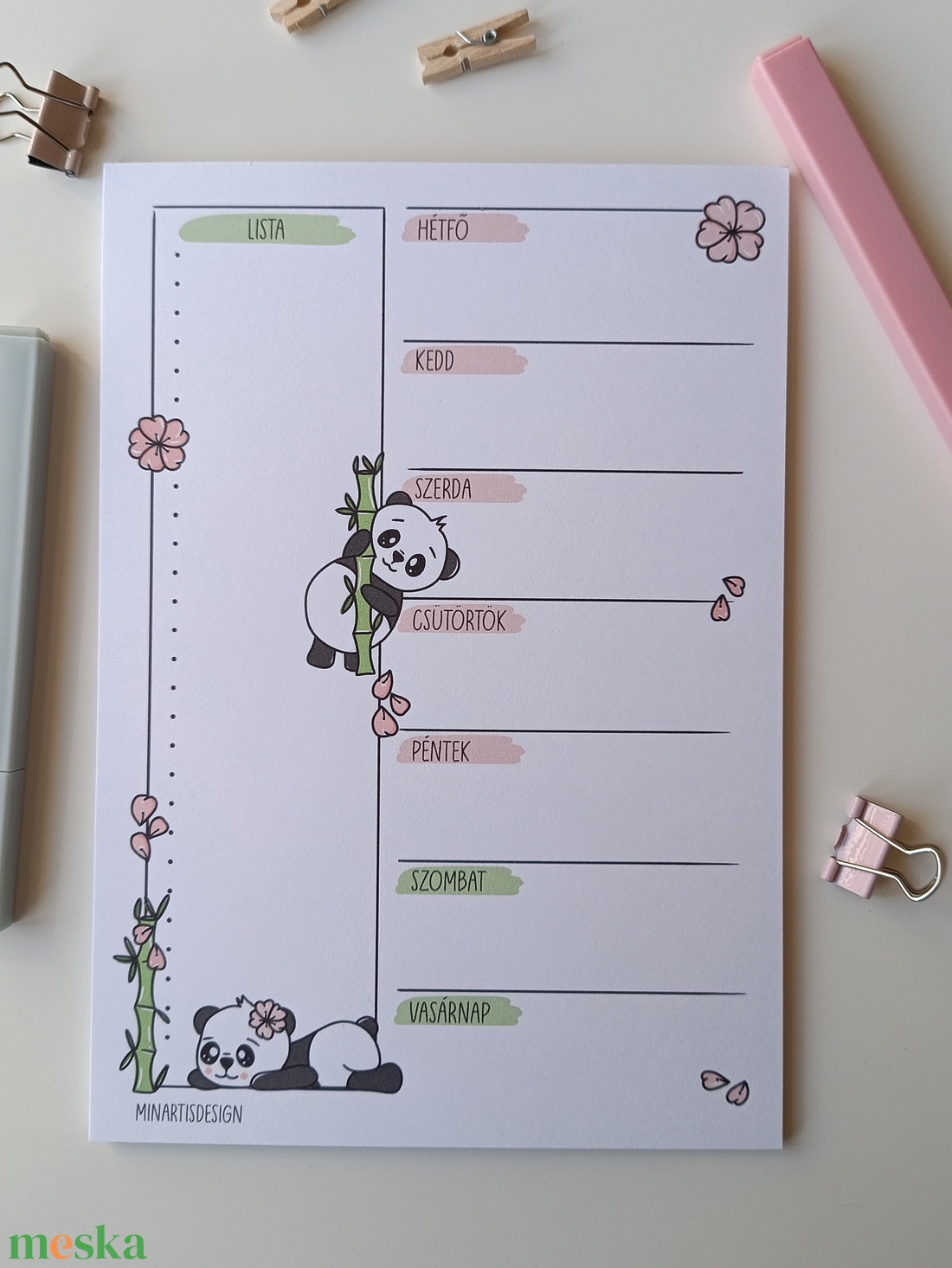 Heti tervező tömb - pandás - otthon & életmód - papír, írószer - jegyzetfüzet & napló - Meska.hu