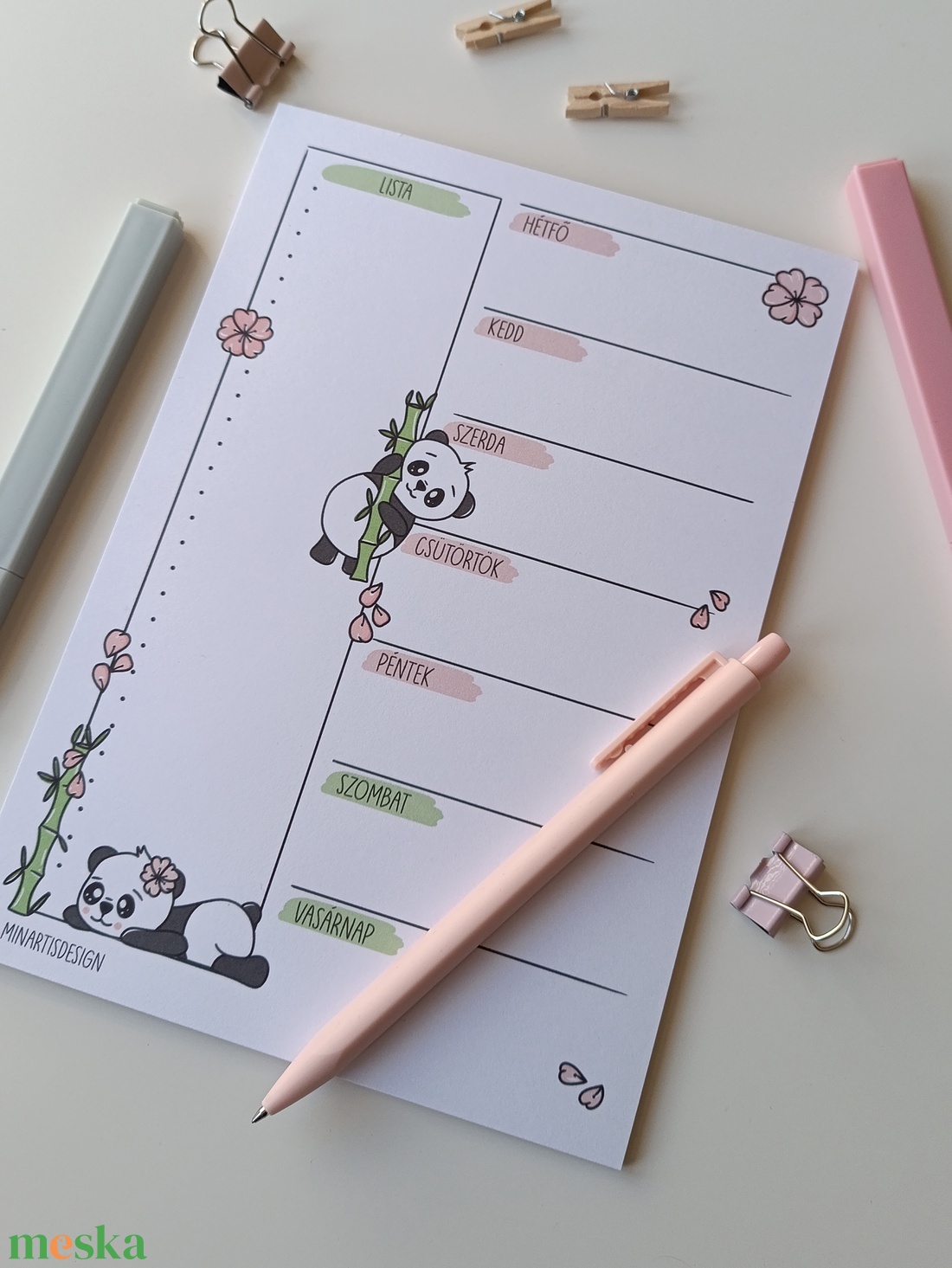 Heti tervező tömb - pandás - otthon & életmód - papír, írószer - jegyzetfüzet & napló - Meska.hu
