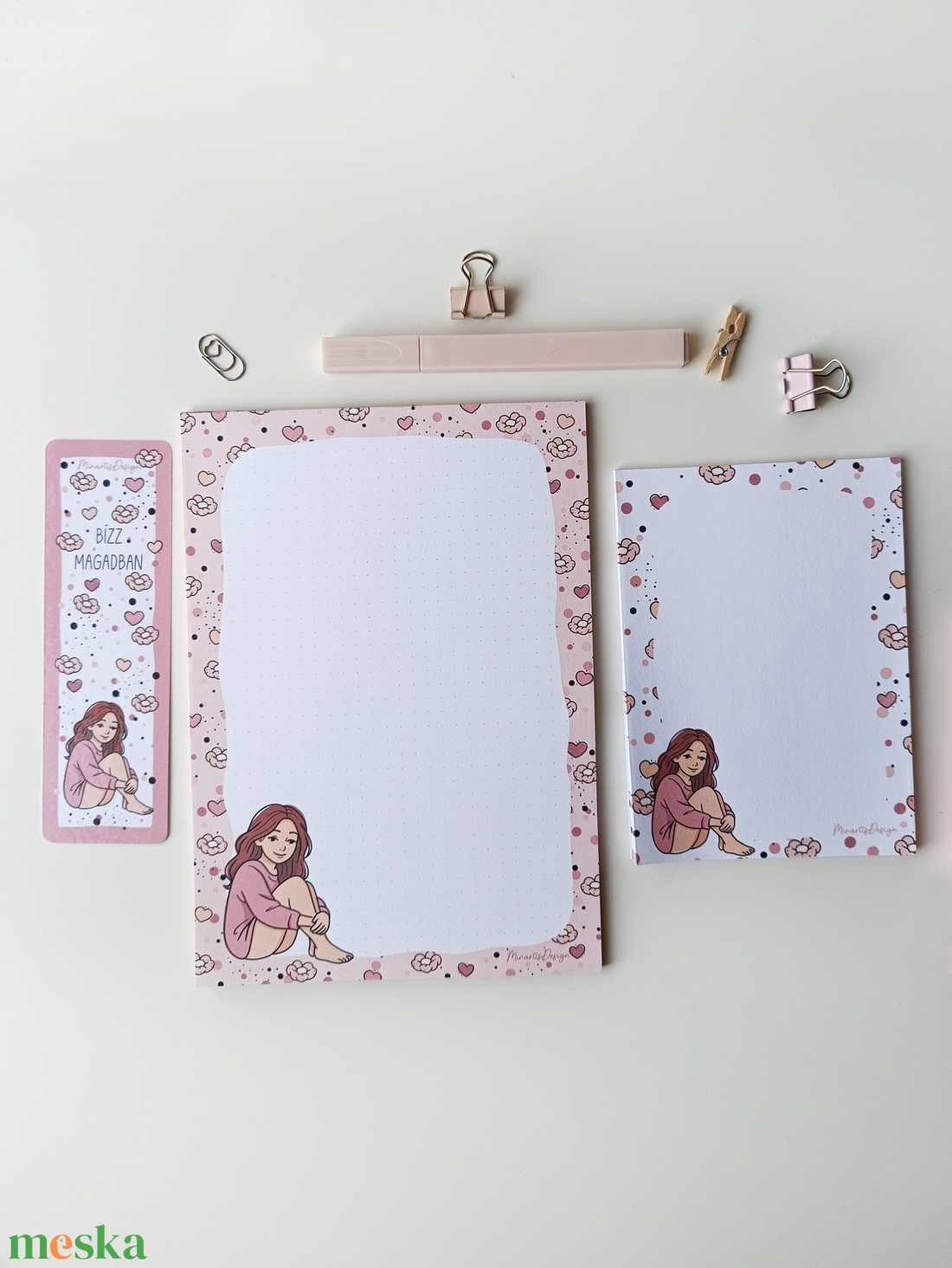 Csajos virágos jegyzettömb szett és könyvjelző - otthon & életmód - papír, írószer - jegyzetfüzet & napló - Meska.hu