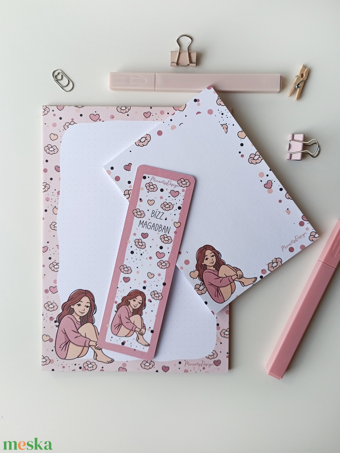 Csajos virágos jegyzettömb szett és könyvjelző - otthon & életmód - papír, írószer - jegyzetfüzet & napló - Meska.hu