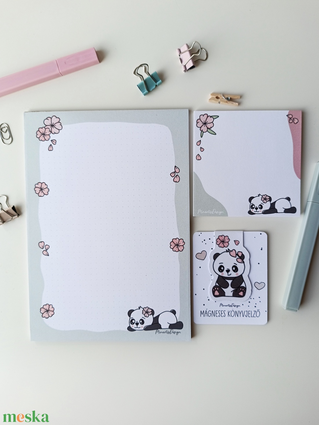 Pandás jegyzettömb szett és könyvjelző - otthon & életmód - papír, írószer - jegyzetfüzet & napló - Meska.hu