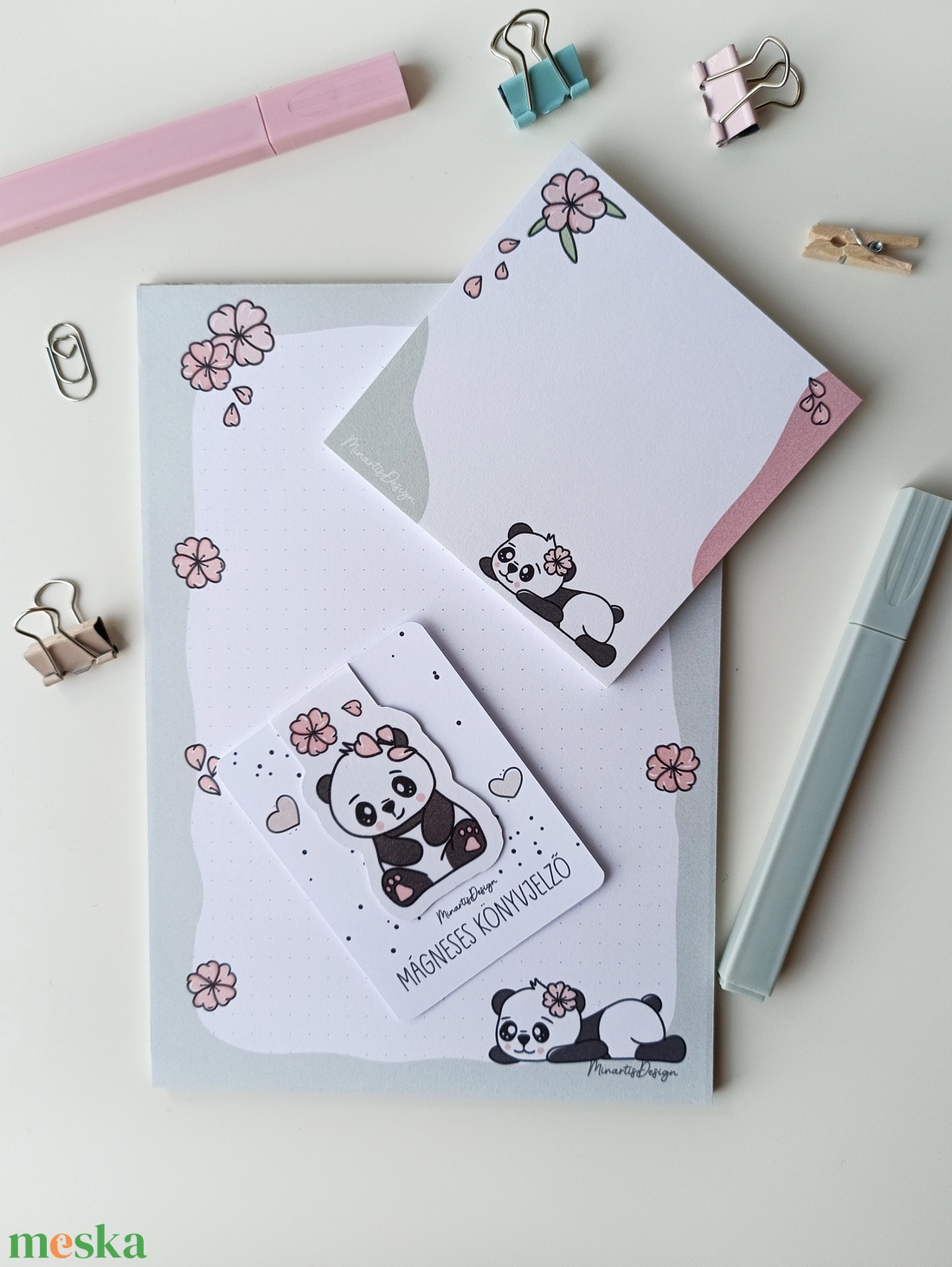 Pandás jegyzettömb szett és könyvjelző - otthon & életmód - papír, írószer - jegyzetfüzet & napló - Meska.hu