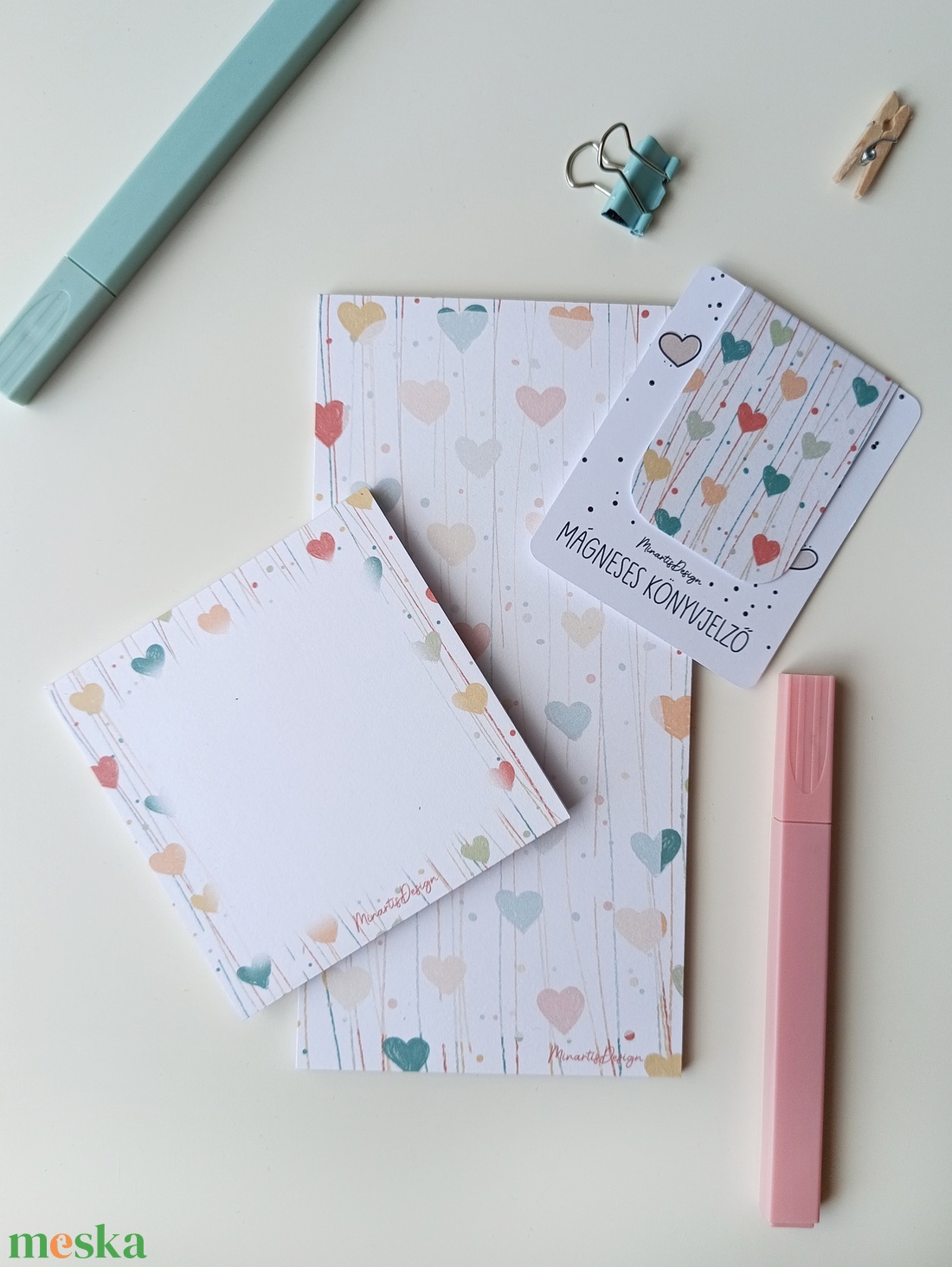 Szivecskés jegyzettömb és könyvjelző szett  - otthon & életmód - papír, írószer - jegyzetfüzet & napló - Meska.hu