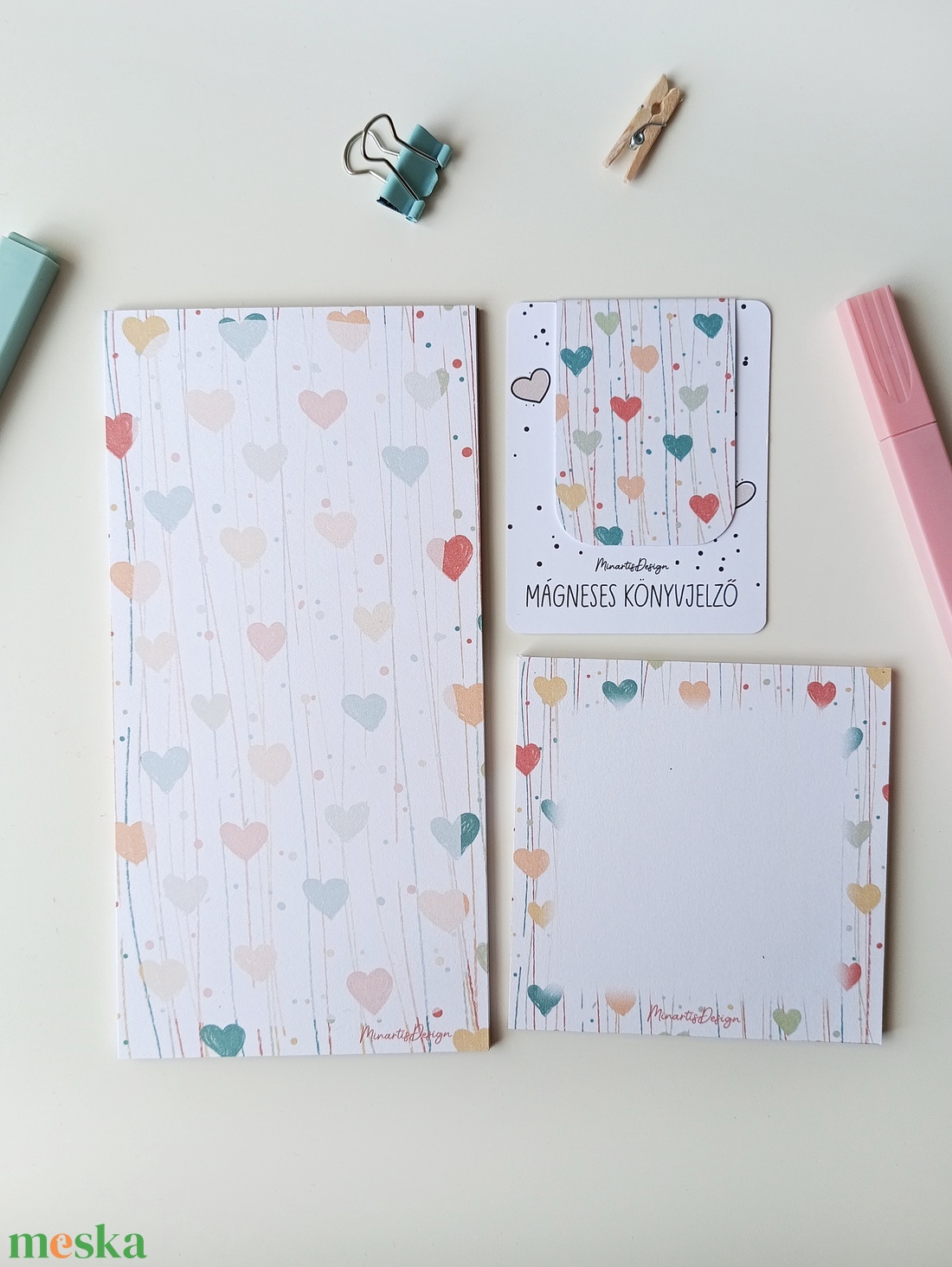 Szivecskés jegyzettömb és könyvjelző szett  - otthon & életmód - papír, írószer - jegyzetfüzet & napló - Meska.hu