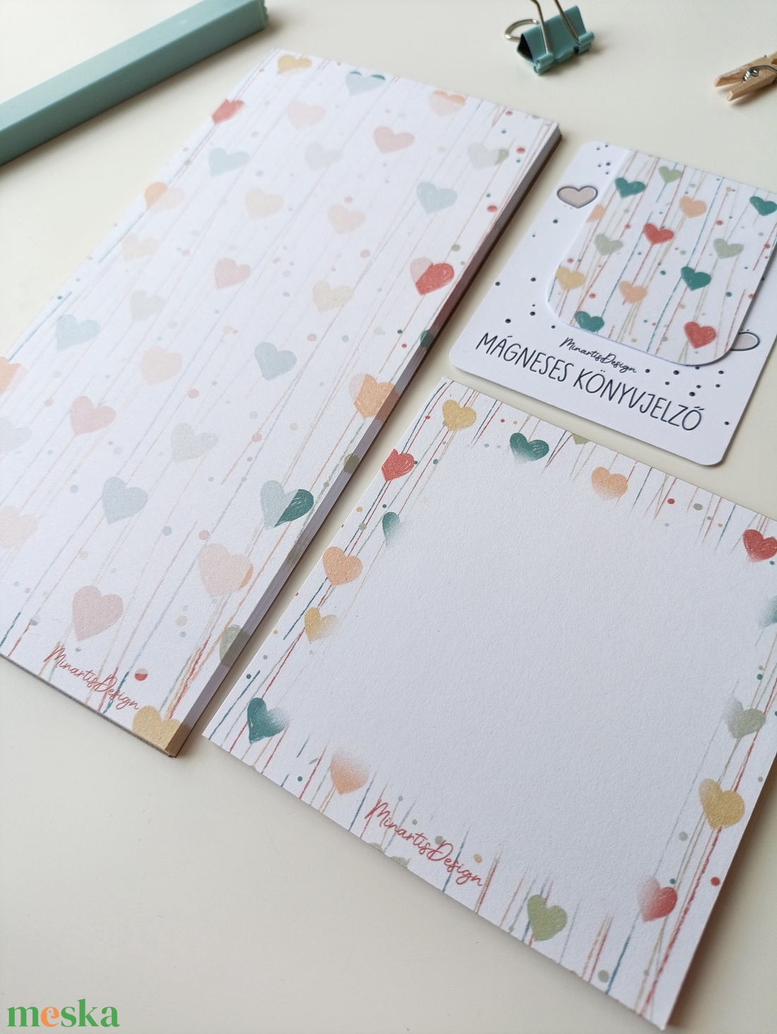 Szivecskés jegyzettömb és könyvjelző szett  - otthon & életmód - papír, írószer - jegyzetfüzet & napló - Meska.hu