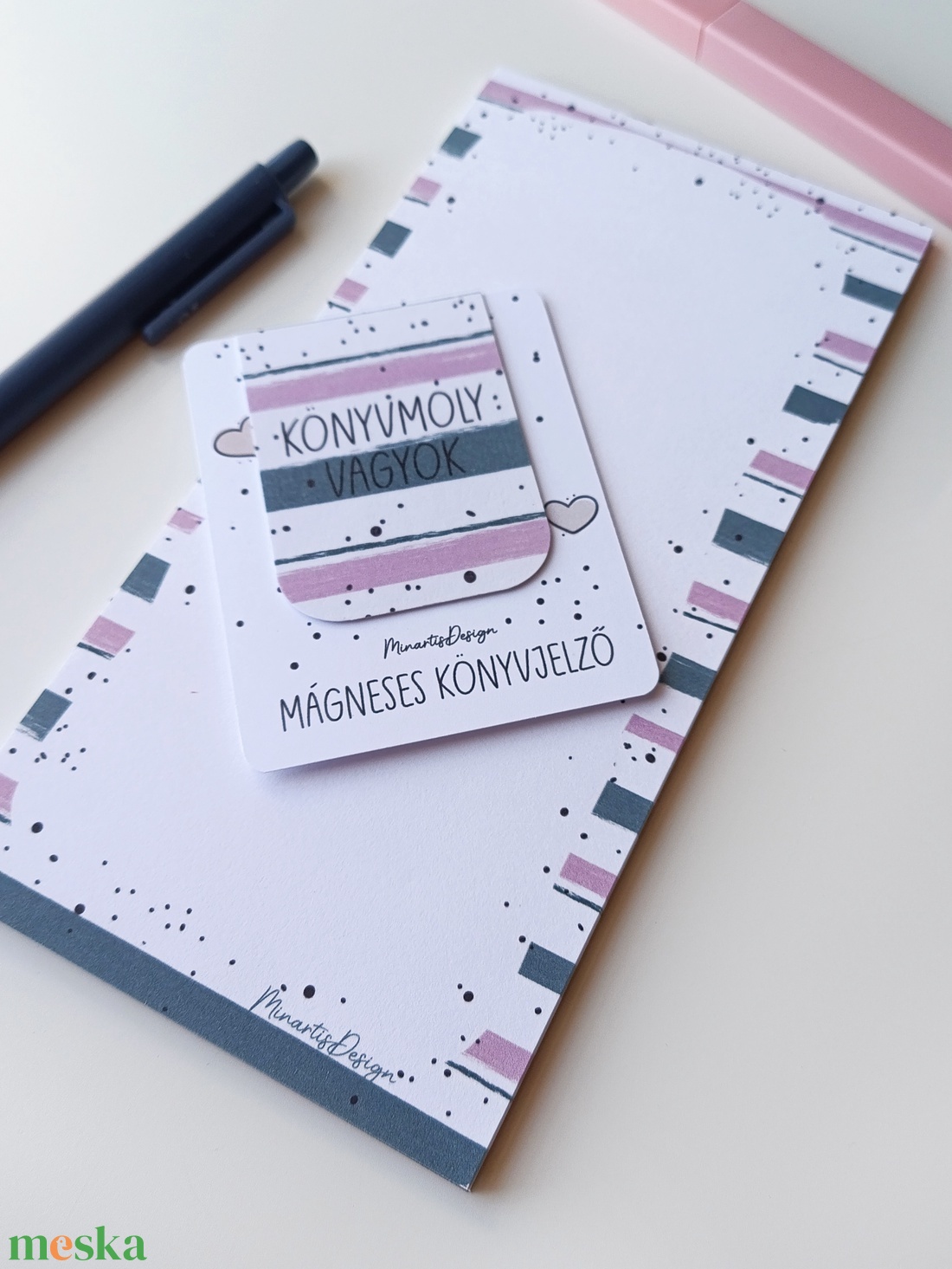 Jegyzettömb, könyvjelző szett - lila, kék csíkos - otthon & életmód - papír, írószer - jegyzetfüzet & napló - Meska.hu