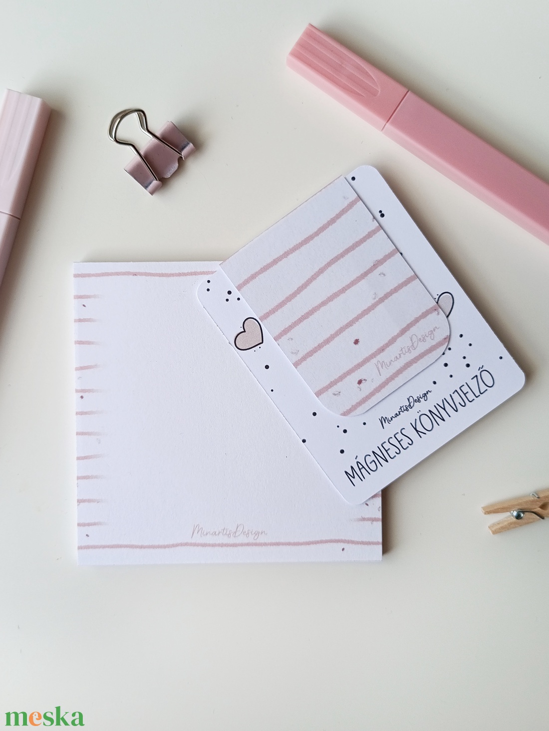 Jegyzettömb, könyvjelző szett - rózsaszín csíkos - otthon & életmód - papír, írószer - jegyzetfüzet & napló - Meska.hu