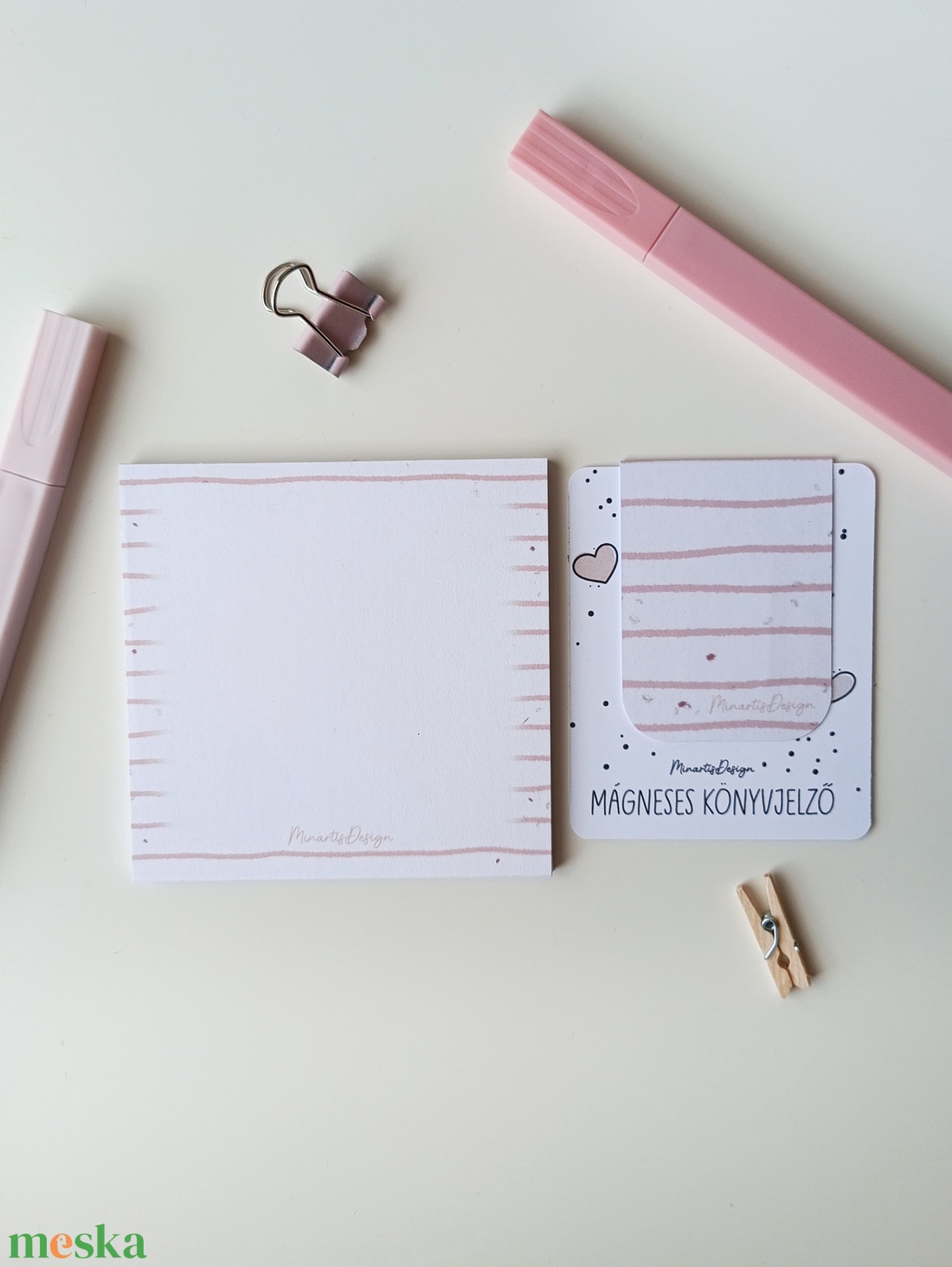 Jegyzettömb, könyvjelző szett - rózsaszín csíkos - otthon & életmód - papír, írószer - jegyzetfüzet & napló - Meska.hu