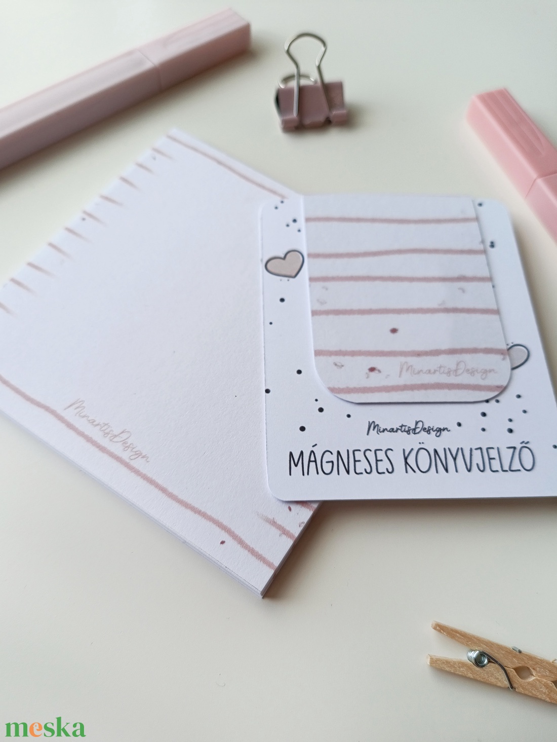 Jegyzettömb, könyvjelző szett - rózsaszín csíkos - otthon & életmód - papír, írószer - jegyzetfüzet & napló - Meska.hu
