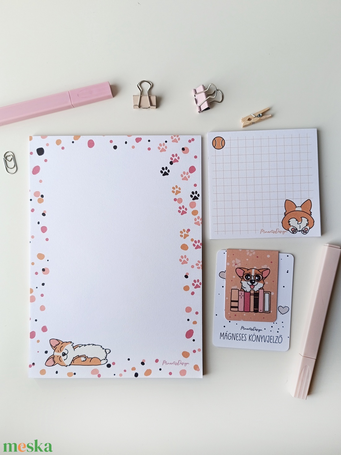 Jegyzettömb, könyvjelző szett - corgi kutyusos - otthon & életmód - papír, írószer - jegyzetfüzet & napló - Meska.hu