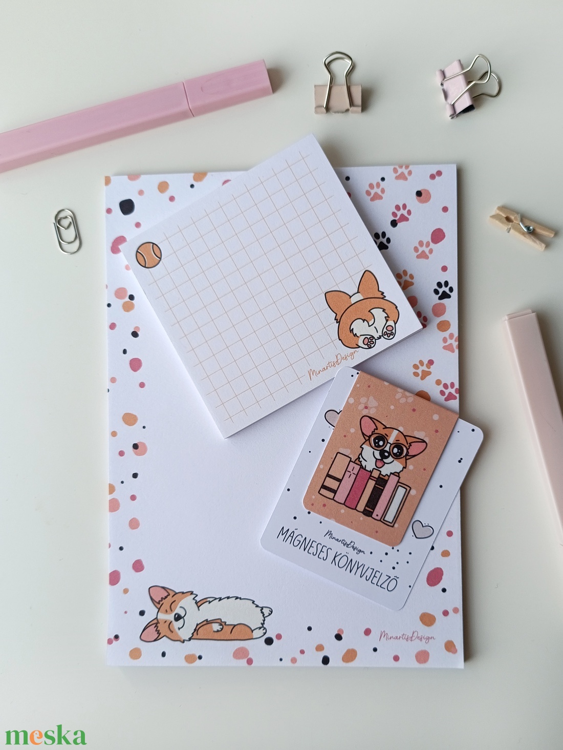 Jegyzettömb, könyvjelző szett - corgi kutyusos - otthon & életmód - papír, írószer - jegyzetfüzet & napló - Meska.hu
