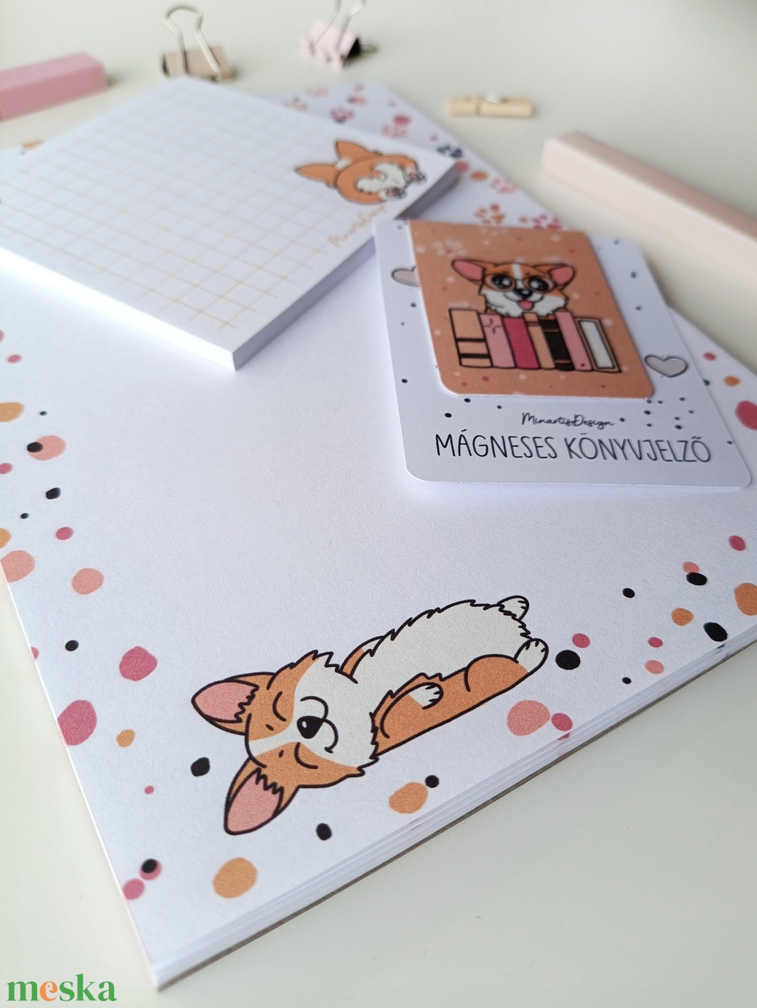 Jegyzettömb, könyvjelző szett - corgi kutyusos - otthon & életmód - papír, írószer - jegyzetfüzet & napló - Meska.hu