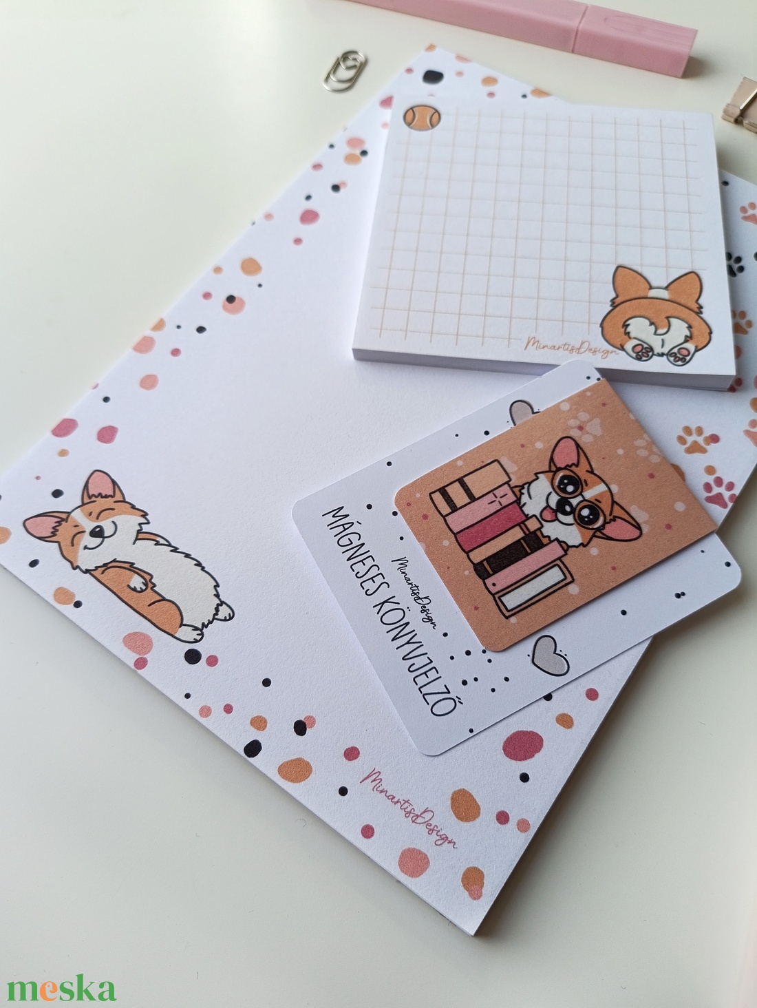 Jegyzettömb, könyvjelző szett - corgi kutyusos - otthon & életmód - papír, írószer - jegyzetfüzet & napló - Meska.hu