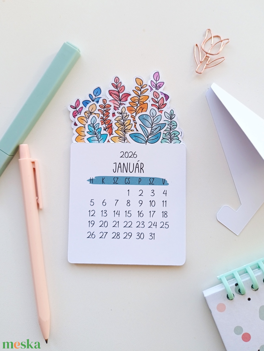 Asztali naptár viráglevél mintával - 2026 - otthon & életmód - papír, írószer - naptár & tervező - Meska.hu