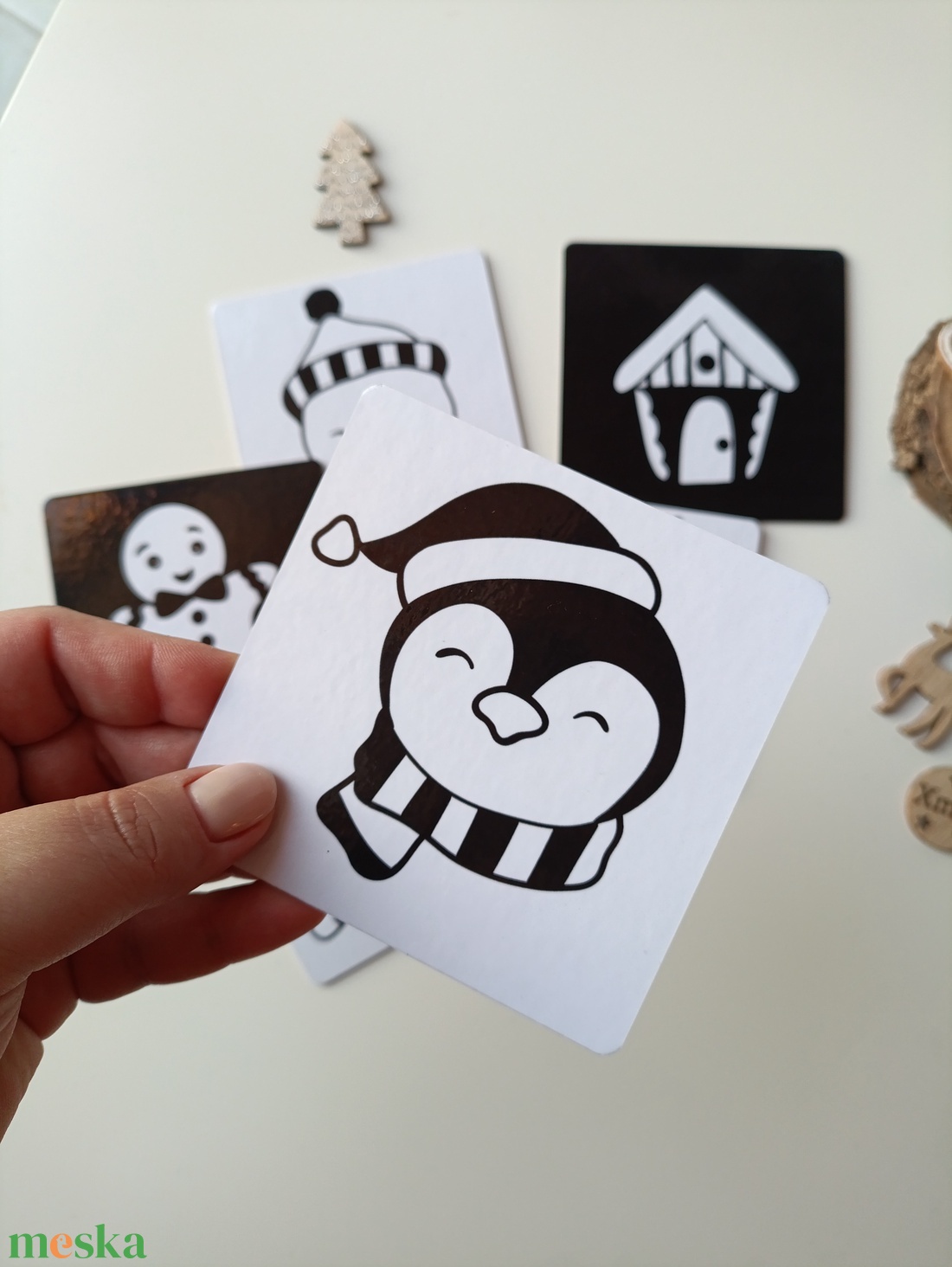 Kontrasztkártyák babáknak - karácsonyi, téli mintákkal - játék & sport - babalátogató ajándékcsomag - Meska.hu