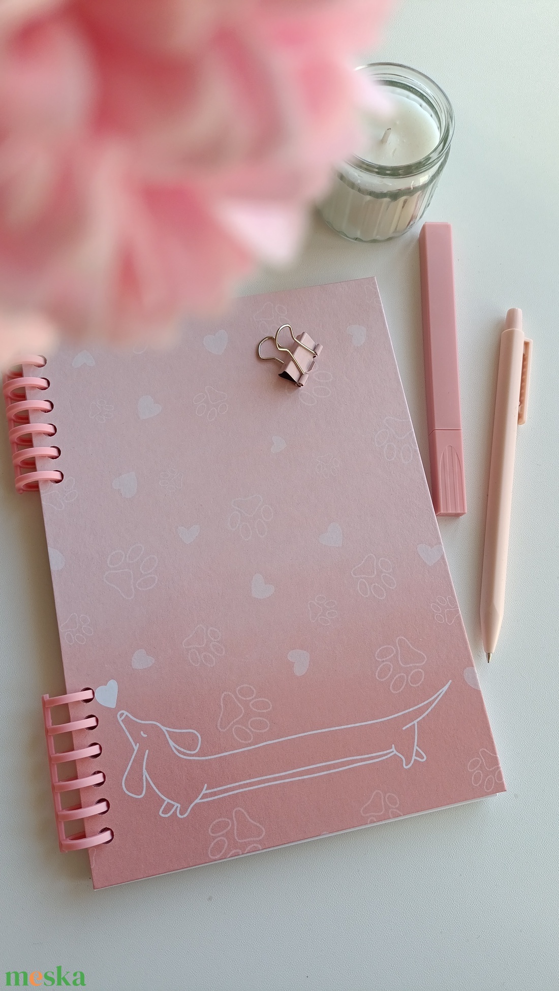 Rózsaszin tacskós spirálfüzet- A5 - otthon & életmód - papír, írószer - jegyzetfüzet & napló - Meska.hu