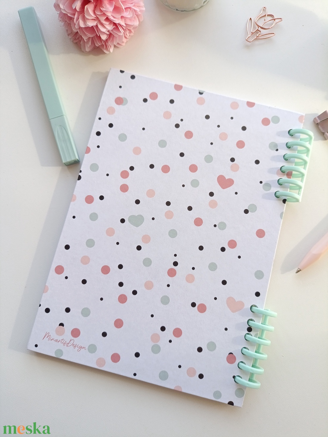 Pasztell pöttyös spirál füzet- A5 -Hálanapló - otthon & életmód - papír, írószer - jegyzetfüzet & napló - Meska.hu
