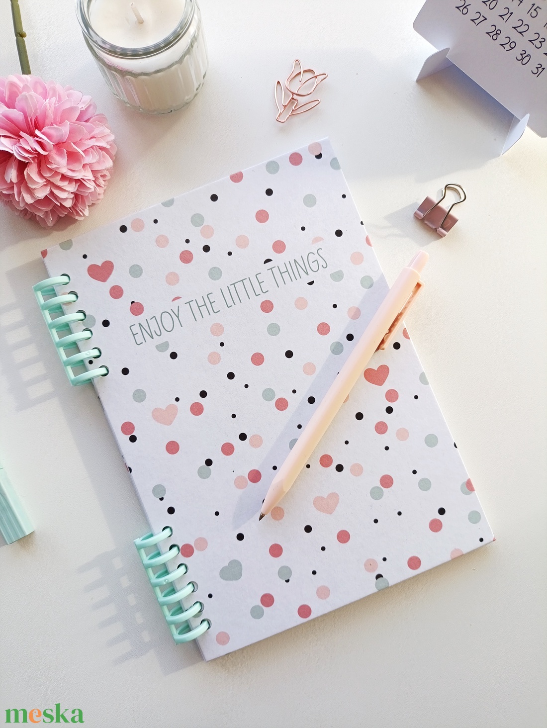 Pasztell pöttyös spirál füzet- A5 -Hálanapló - otthon & életmód - papír, írószer - jegyzetfüzet & napló - Meska.hu